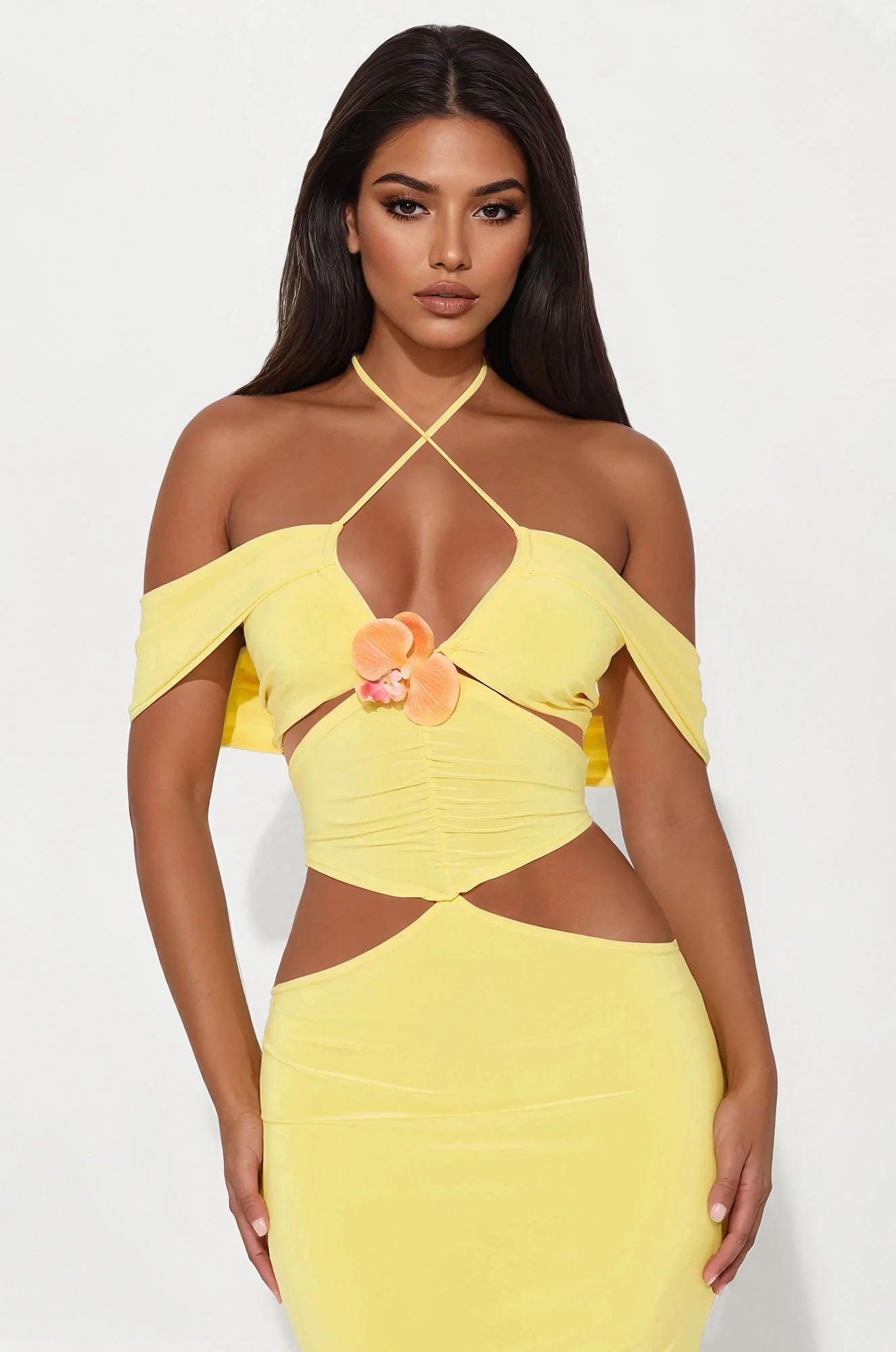 Cataleya Halter Maxi Dress - Yellow Product Image