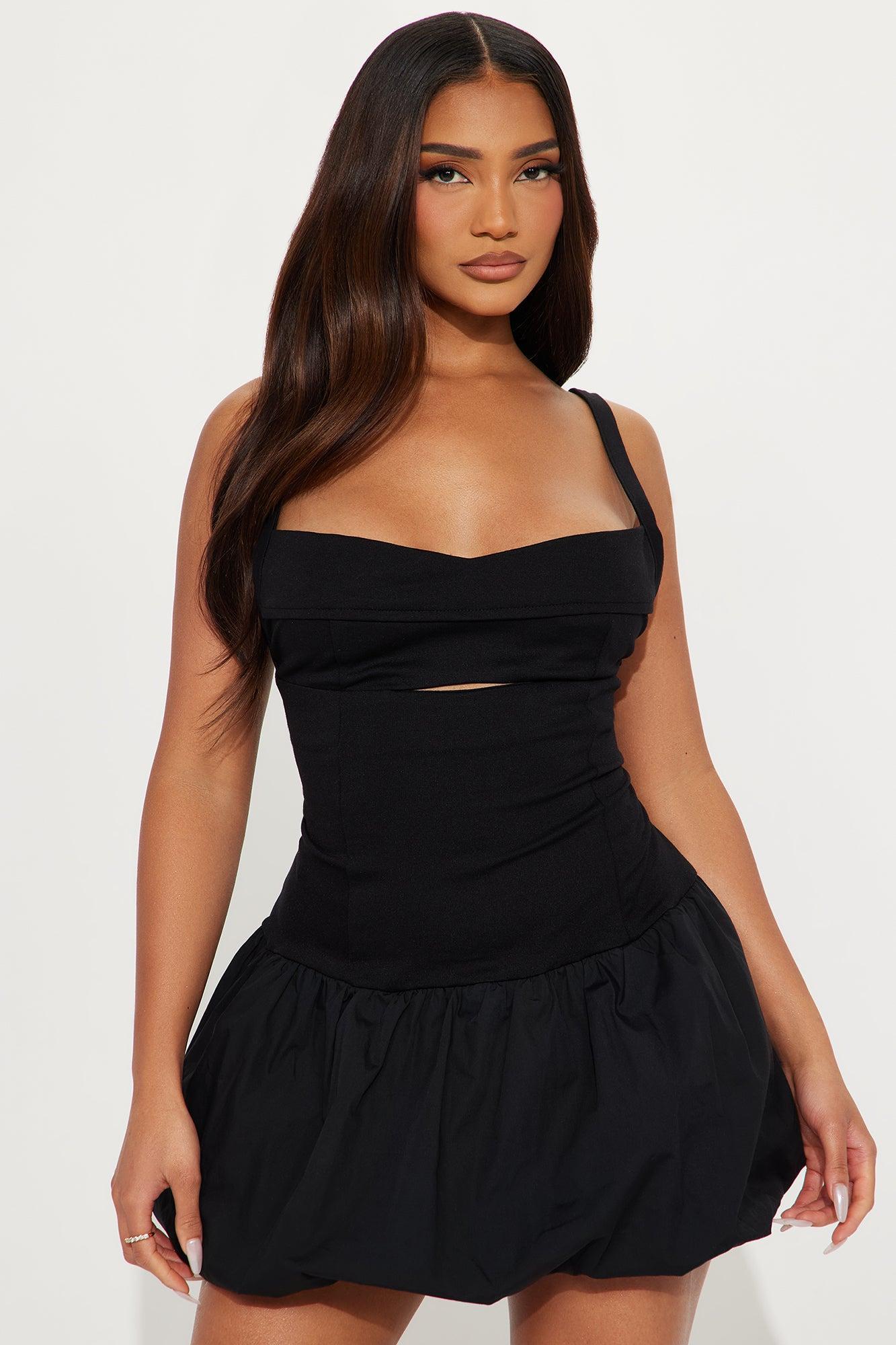 Serena Poplin Bubble Mini Dress - Black Product Image