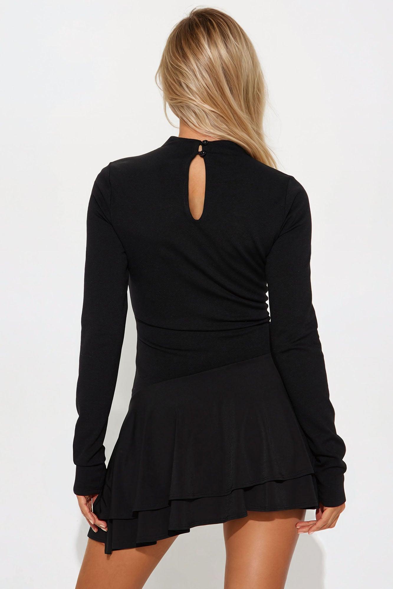 Alice Asymmetrical Micro Mini Dress - Black Product Image