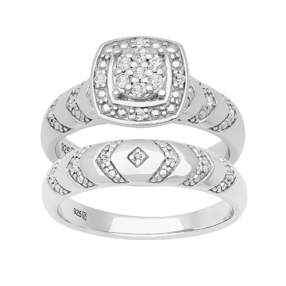 Love Always Sterling Silver 1/5 Carat T.W. Diamond Halo Engagement Ring Set, Women's Product Image