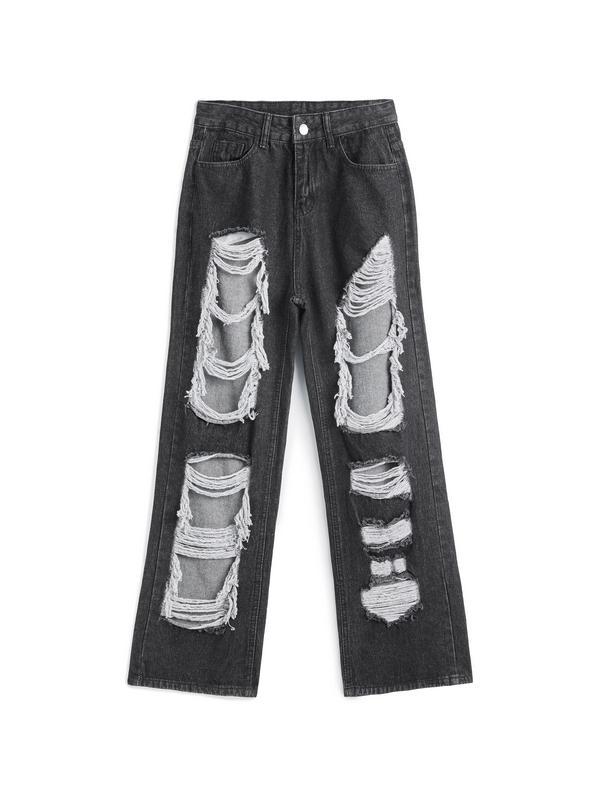Distressed Design With High Waist And Slimming Effect Ripped Jeans Product Image