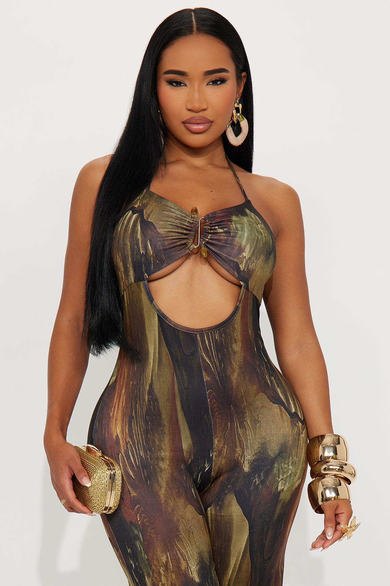 Geneva Halter Wide Leg Jumpsuit - Olive/combo Product Image