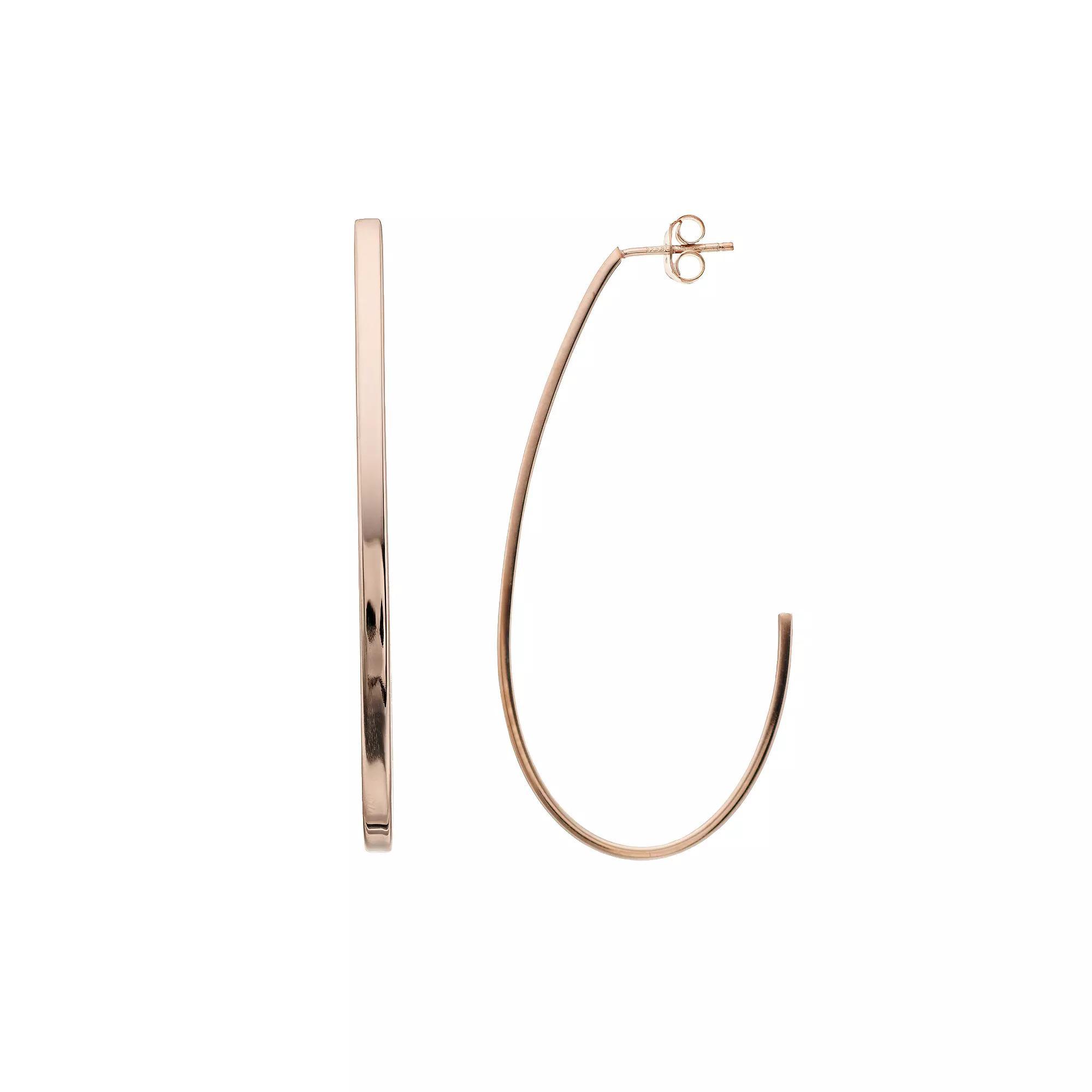 14k Gold Vermeil Polished 60 mm J-Hoop Earrings, Women's, 14k Rose Gold Product Image