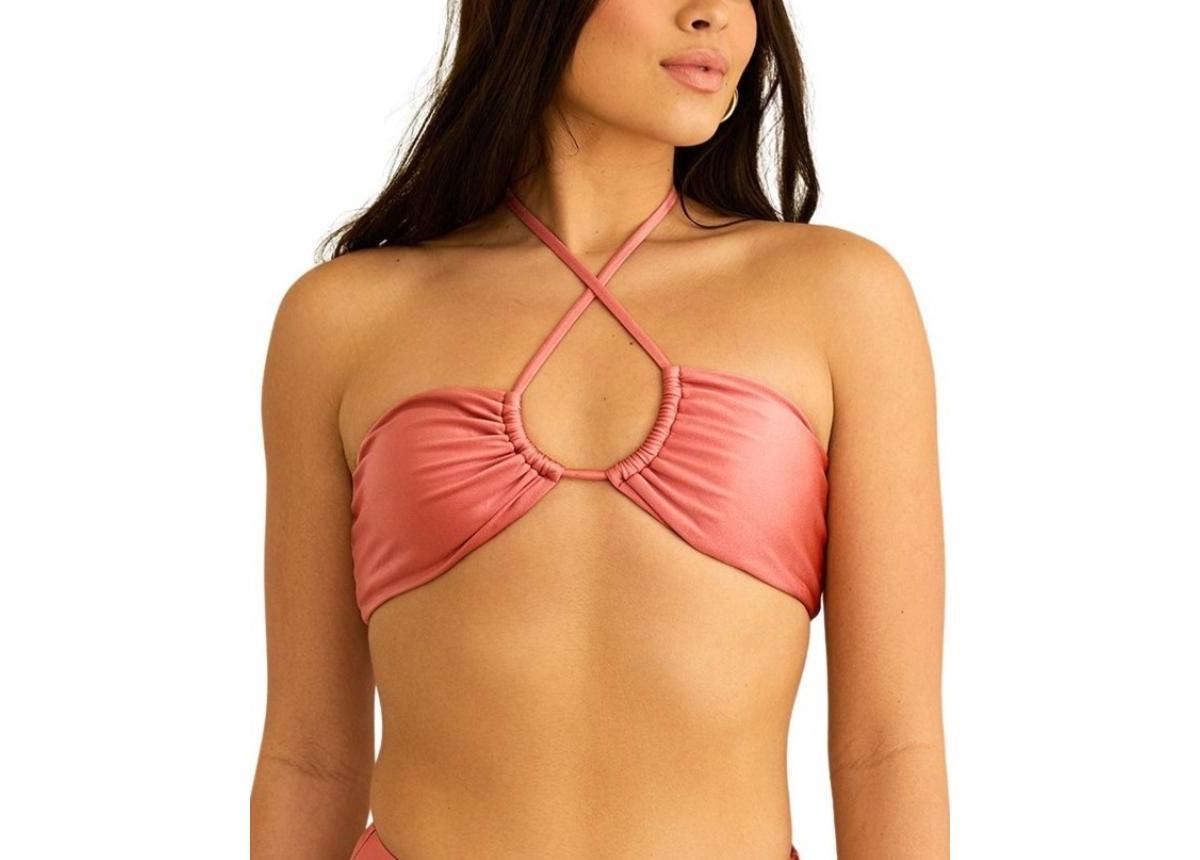 Dippin' Daisy's Women's Amalfi String Tie Bandeau Bikini Top in Pink/White - Product Image