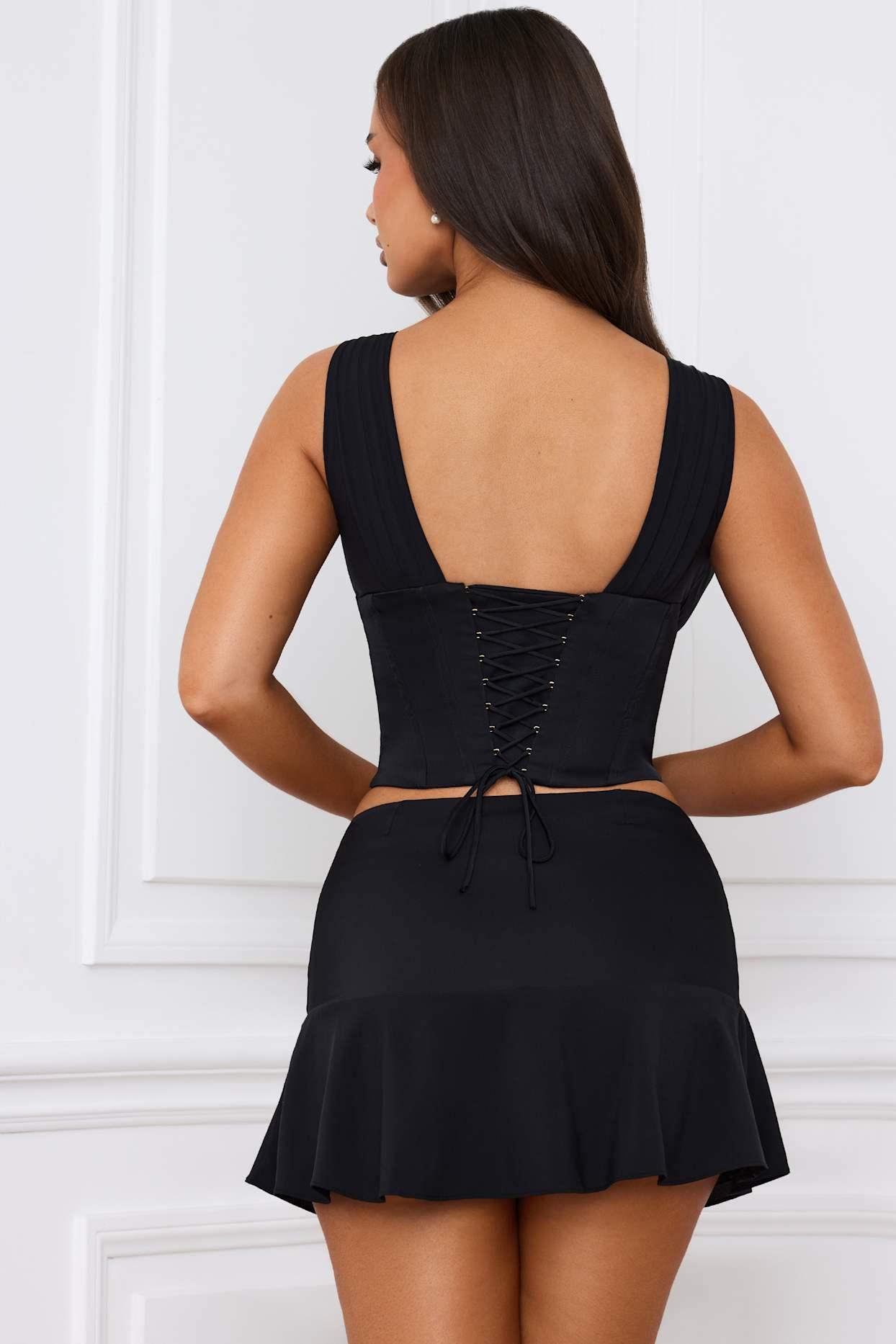 Mid-Rise Godet A-Line Mini Skirt in Black Product Image