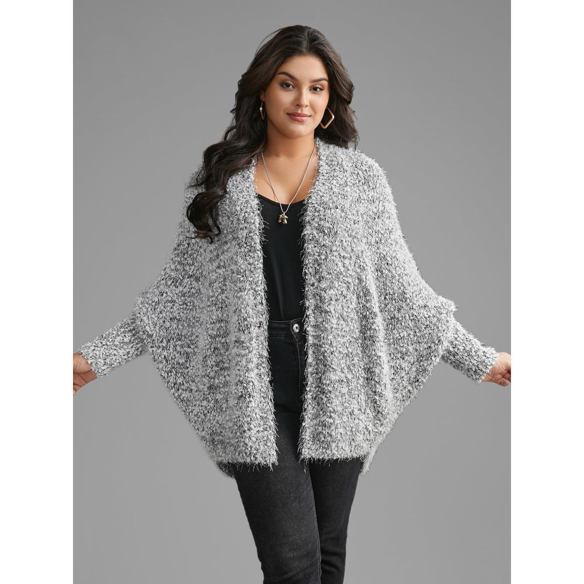 Plus Size Heather Arc Hem Dolman Sleeve Cardigan Mediumgray Women Casual Loose Long Sleeve Everyday Cardigans BloomChic 30/6X Product Image