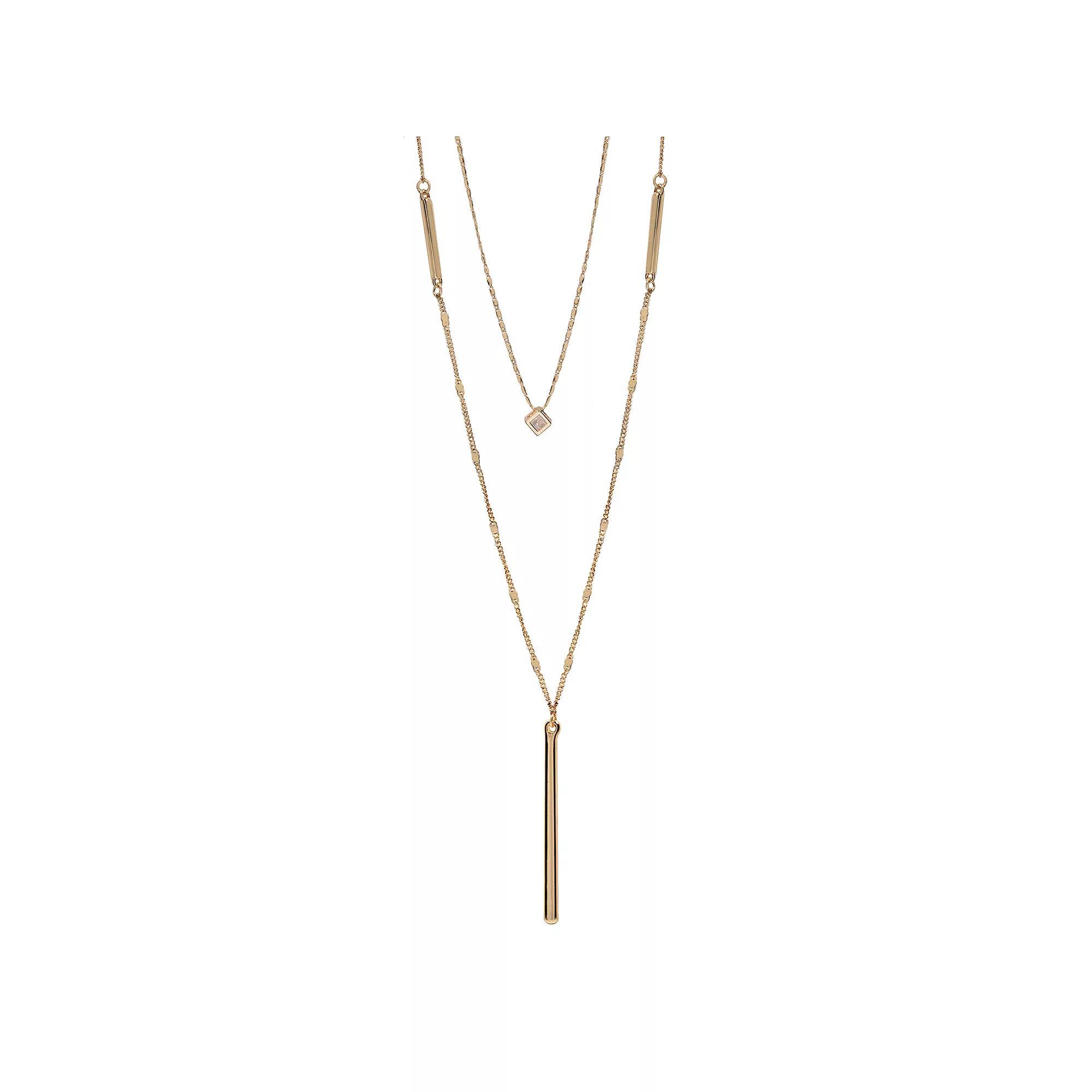 LC Lauren Conrad Multistrand Cube & Stick Pedant Necklace, Women's, Gold Tone Product Image