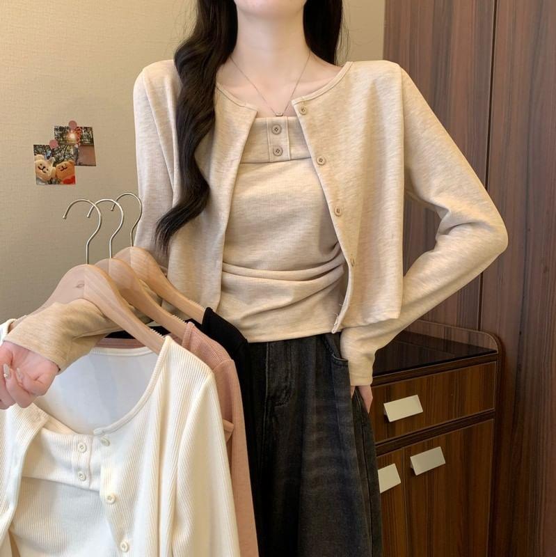 Set: Plain Crop Cardigan + Cami Top Product Image
