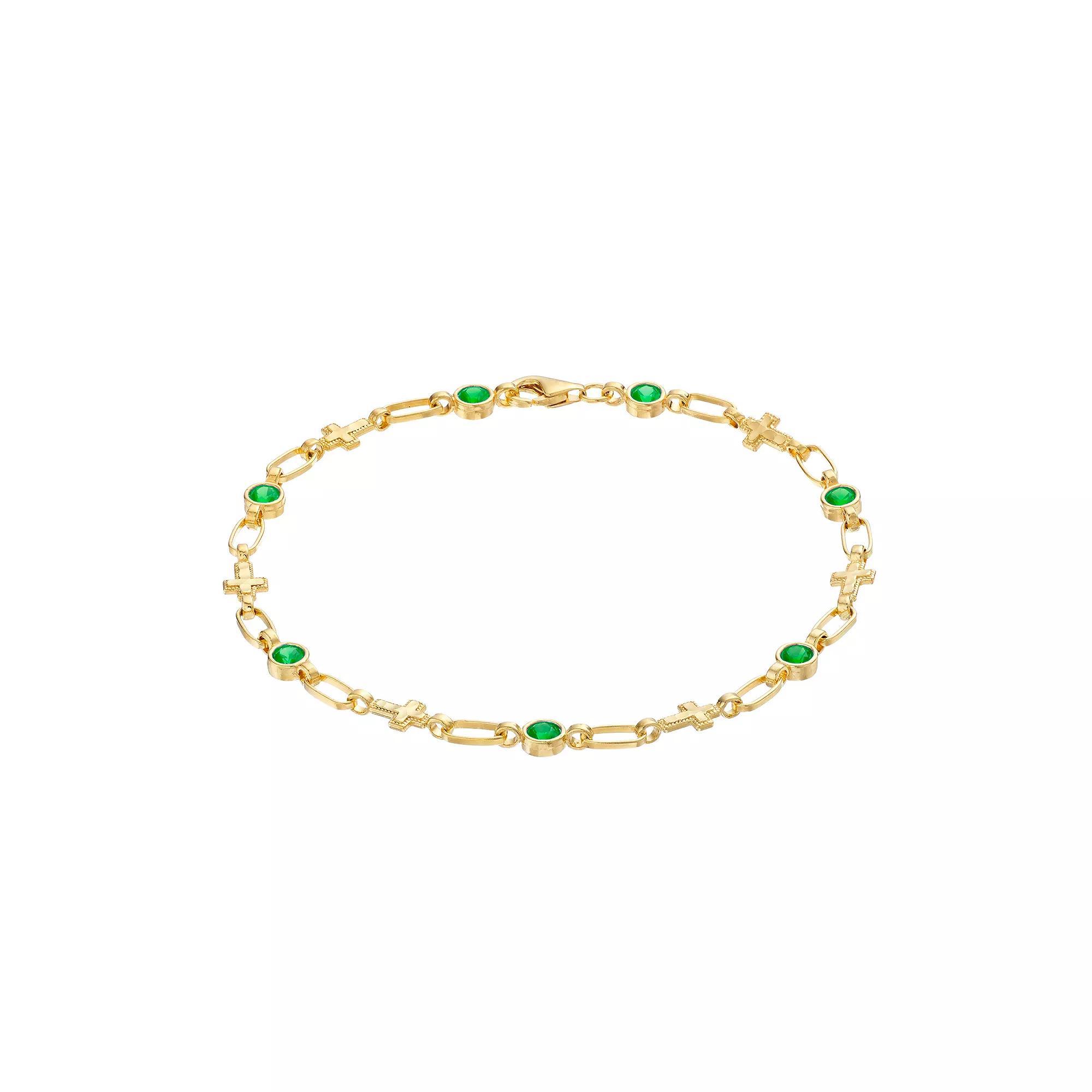 Kristen Kesho 18K Gold Plated Sterling Silver Lab-Created Blue Sapphire Cross Bracelet, Women's, Size: 7.5", Gold Tone Product Image