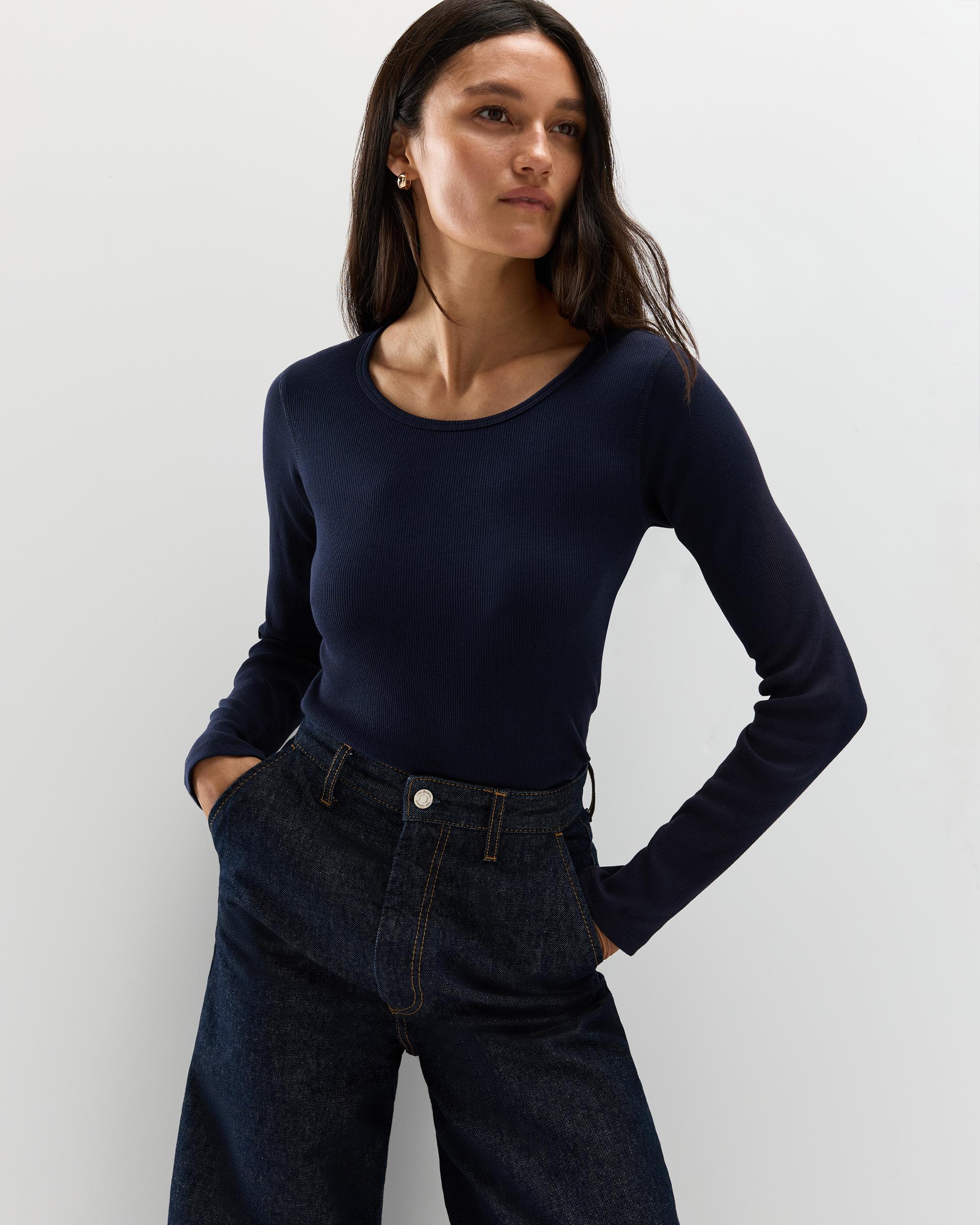 Quince | Women's Micro-Rib Long Sleeve T-Shirt Size XS, Organic Cotton Product Image