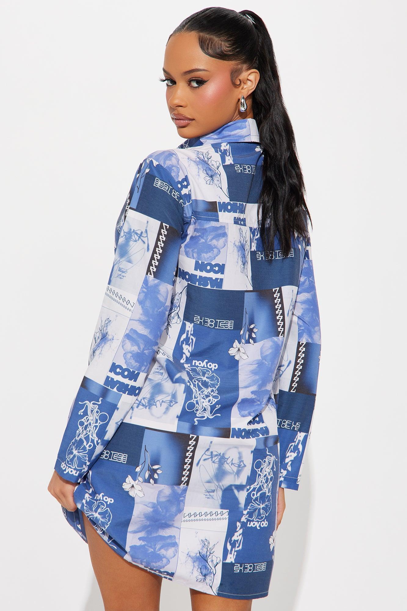 Local Charm Shirt Mini Dress - Blue Product Image