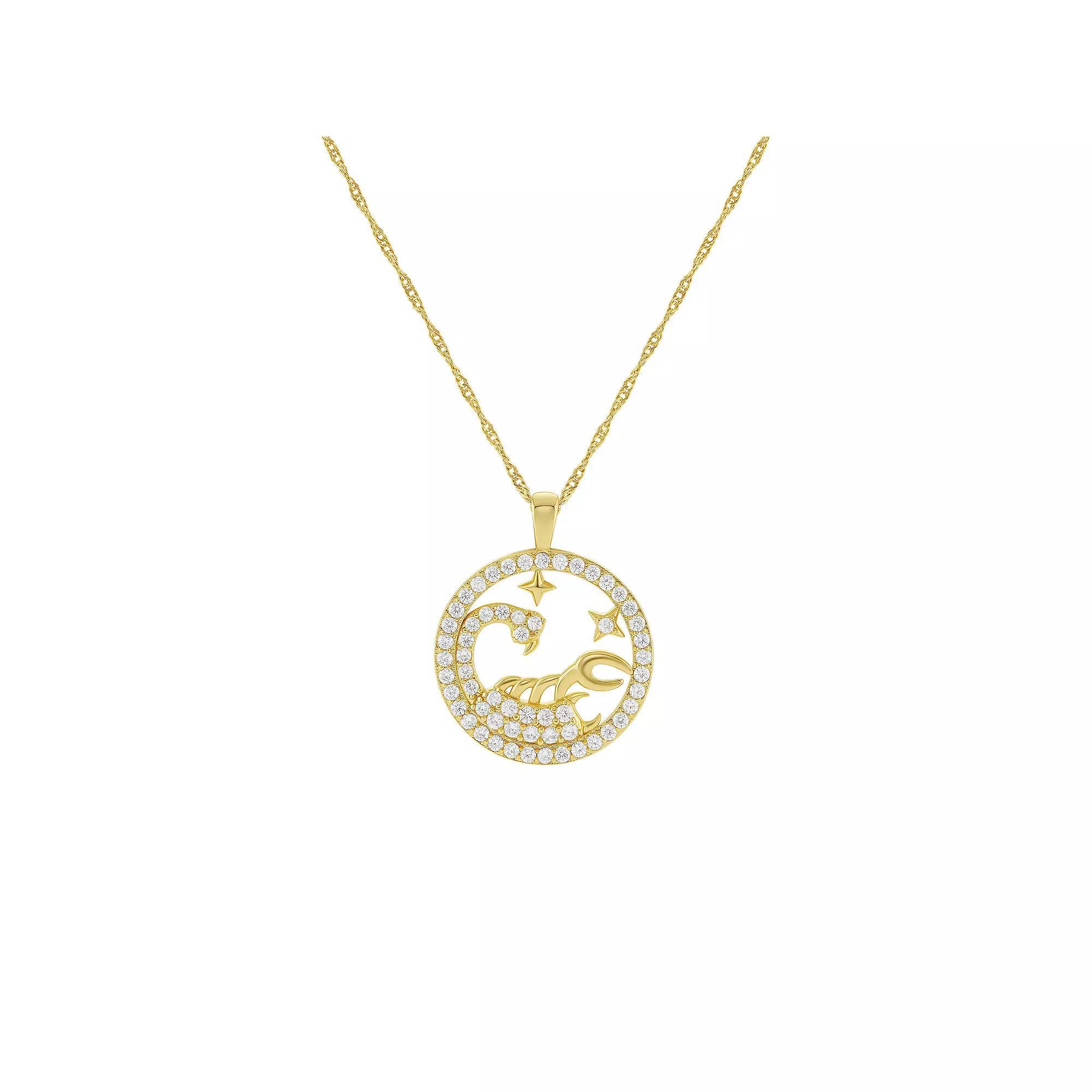 PRIMROSE 18k Gold Plated Cubic Zirconia Zodiac Coin Pendant Necklace, Women's, Size: 18", Scorpio Product Image