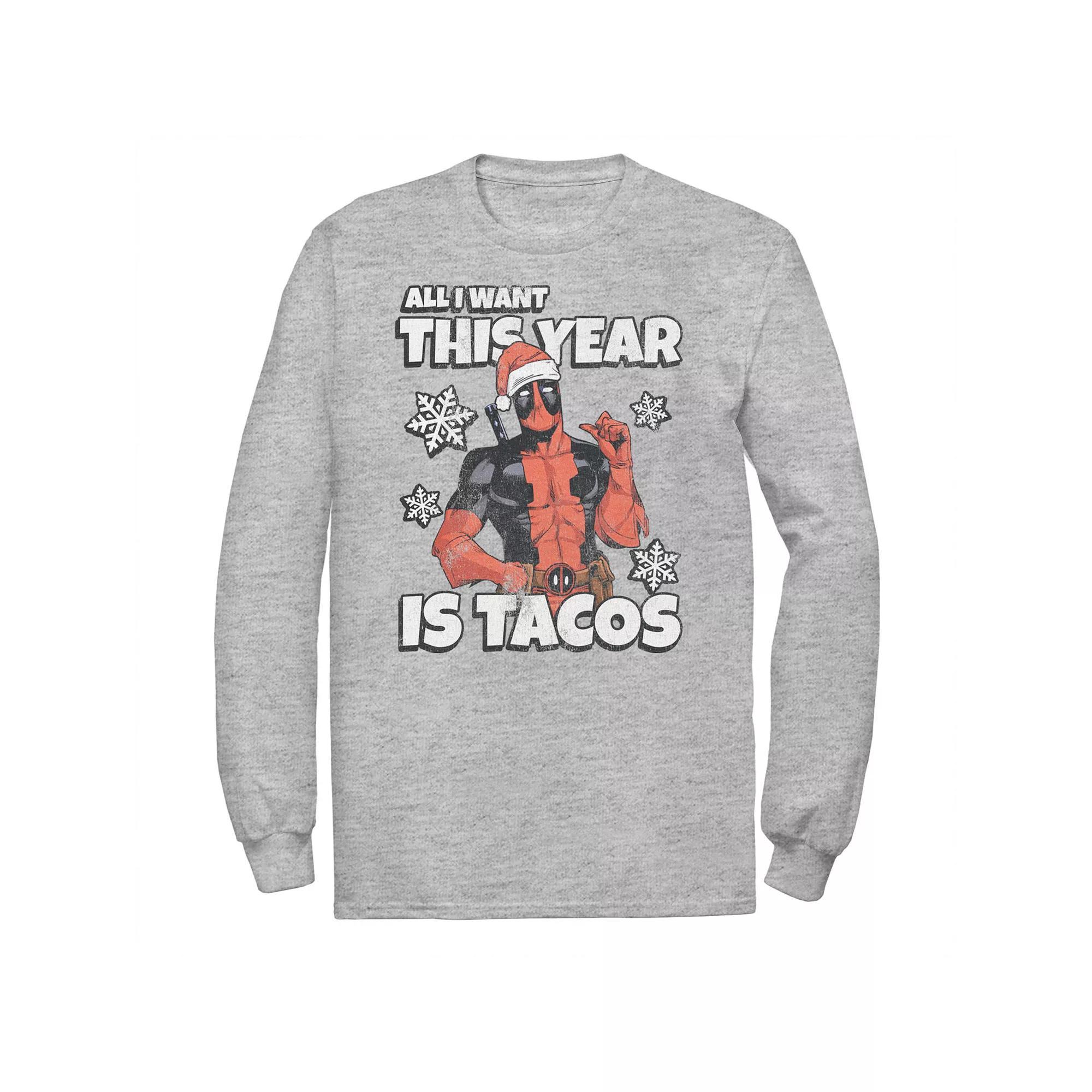 Men's Marvel Deadpool Santa Hat I Want Tacos Tee, Size: XL, Athletic Grey Product Image