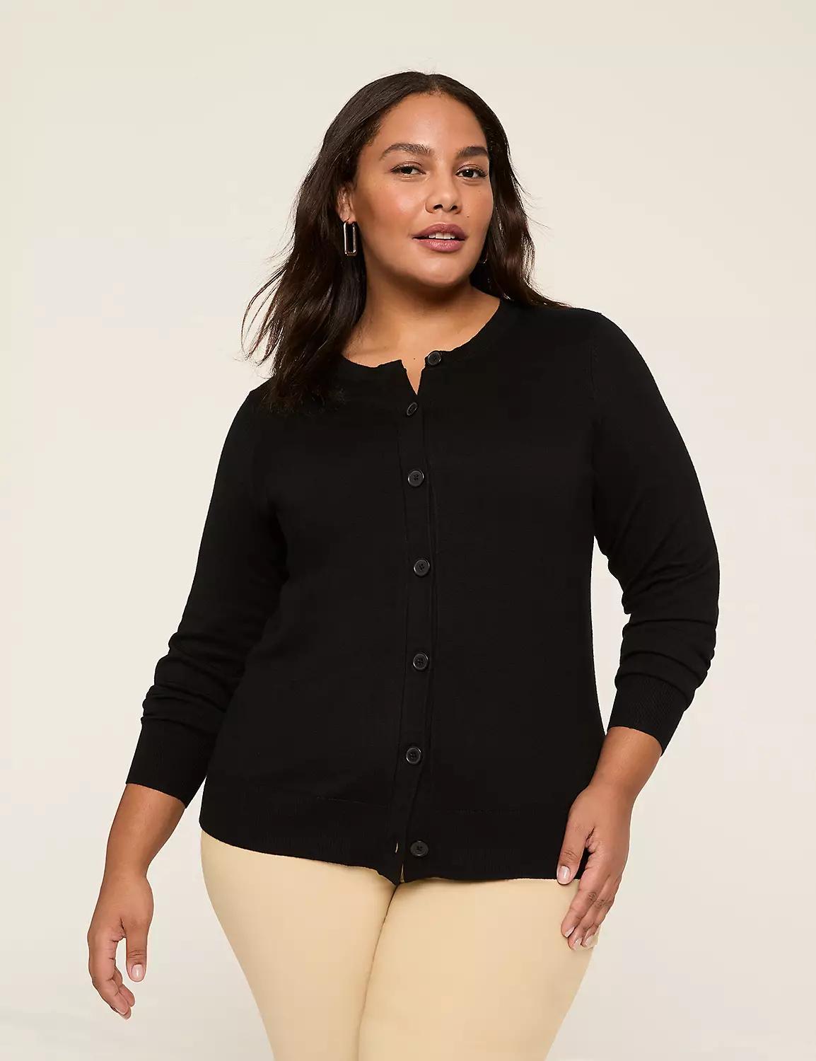 Crew-Neck Button-Front Cardigan Product Image