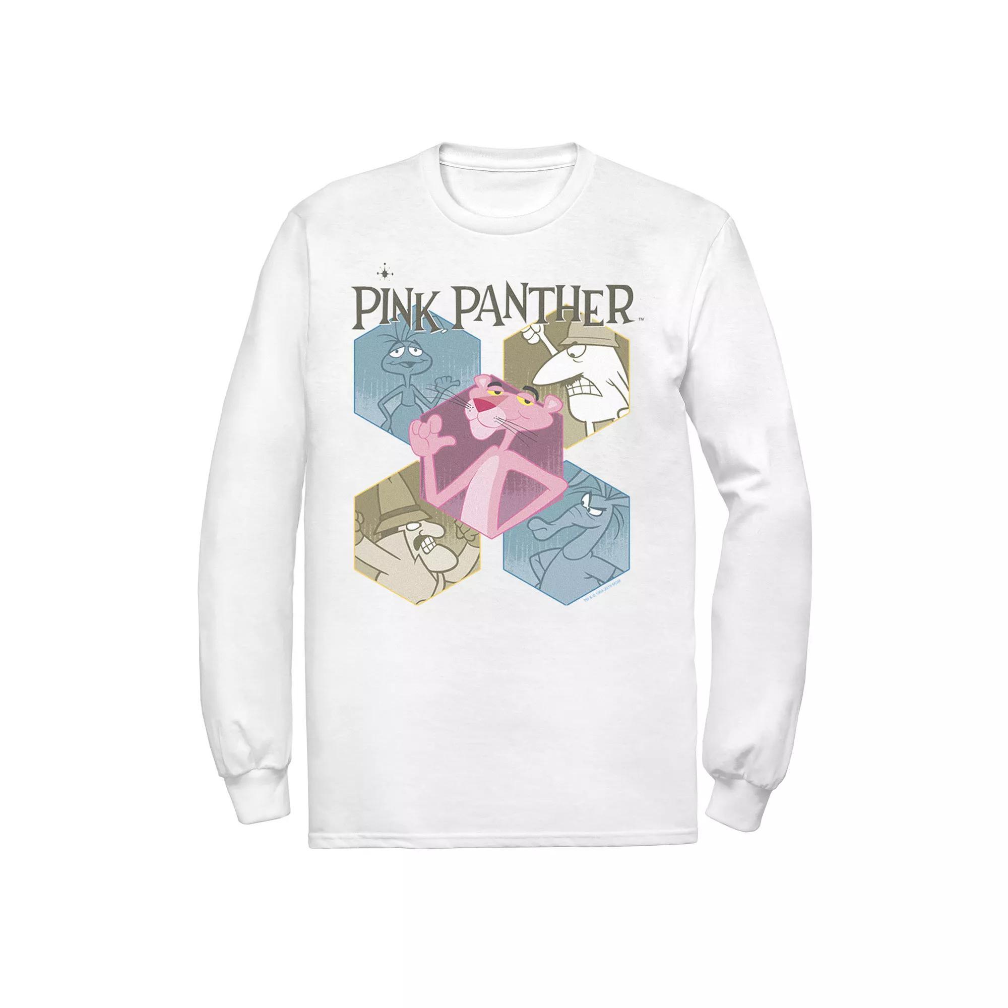 Men's Pink Panther Hexagonal Portraits Long Sleeve Graphic Tee, Size: Small, White Product Image