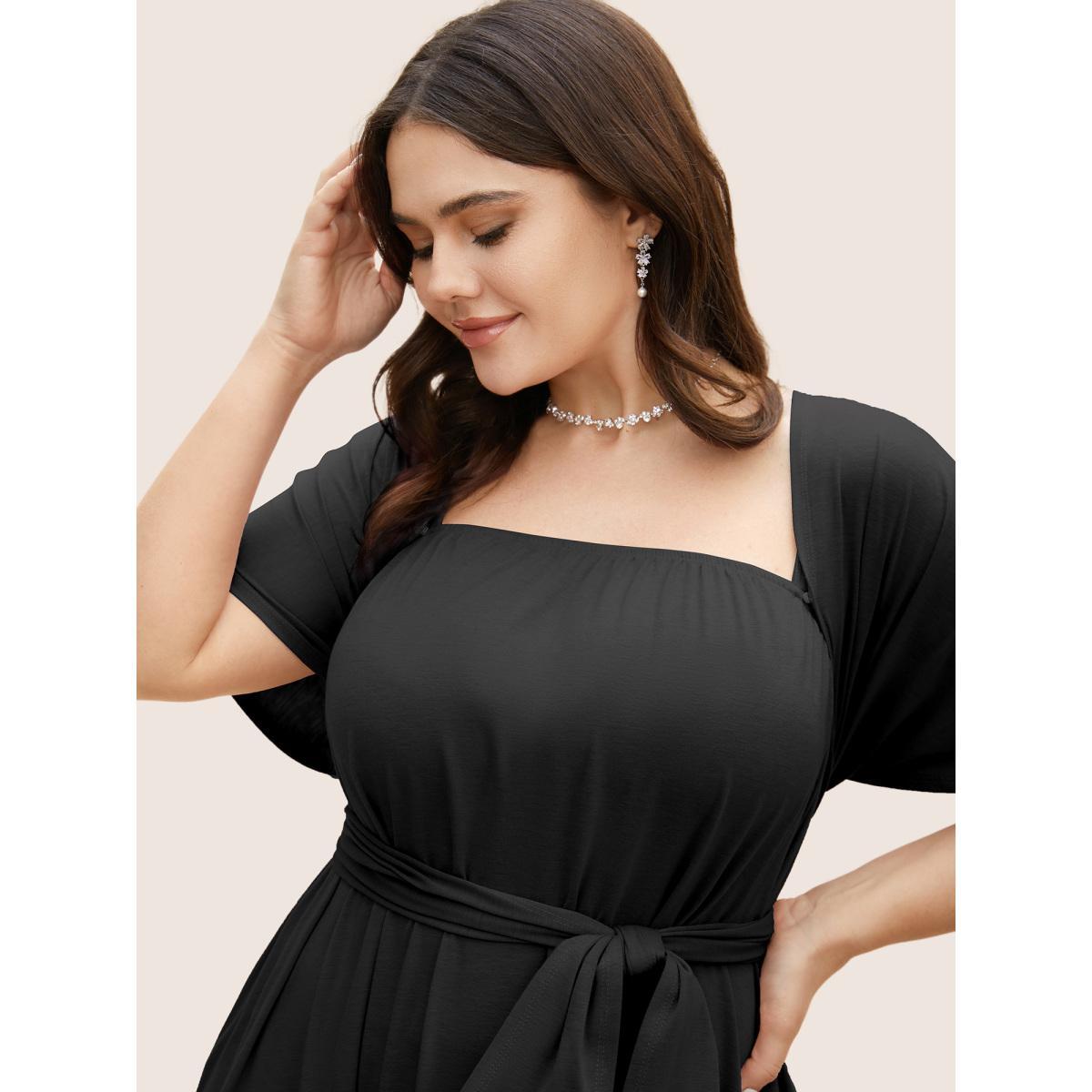 Plus Size Everywhere Dress - Monochromatic Wrap Dress Black Women Elegant Belted V-neck Sleeveless Curvy BloomChic 14-16/1X Product Image