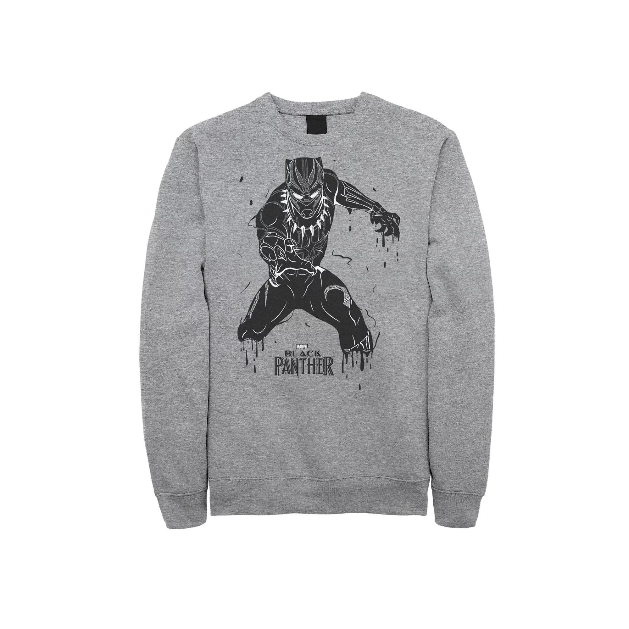Mens Marvel Black Panther Movie Paint Drip Claws Sweatshirt Athletic Grey Product Image