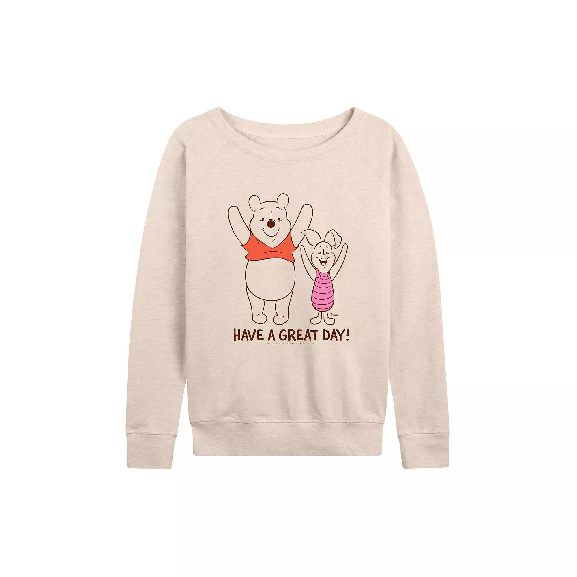 Disneys Winnie the Pooh Piglet & Pooh Womens Have A Great Day French Terry Long Sleeve Tee, Girls Product Image