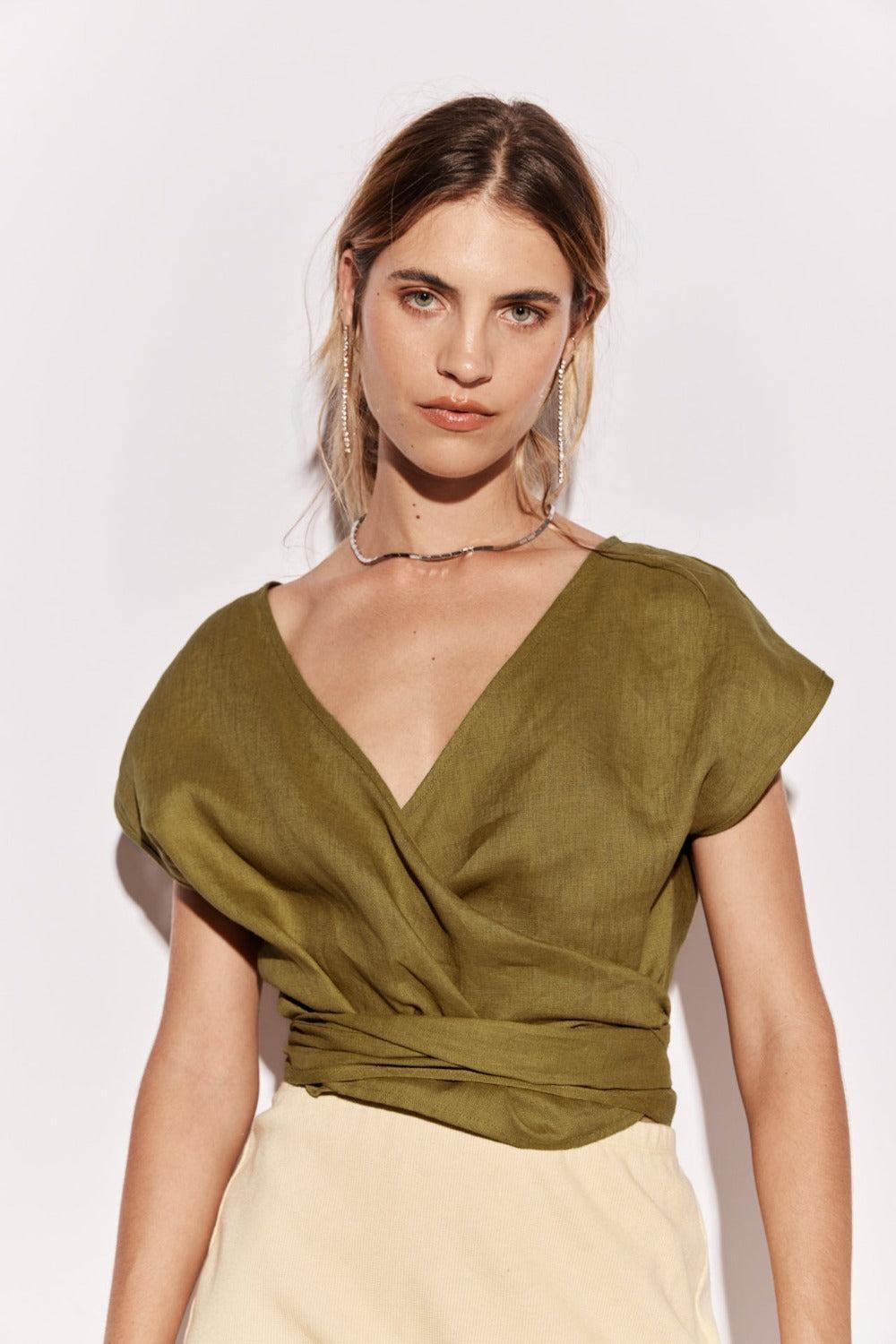 Aki Linen Maxi Skirt Olive Product Image