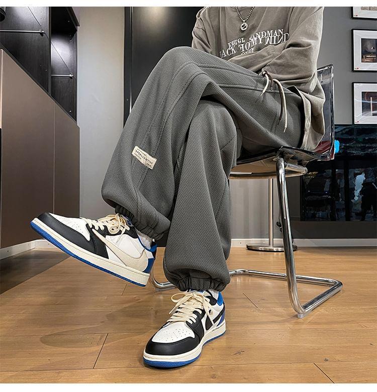 Drawstring Waist Plain Applique Straight Leg Sweatpants Product Image
