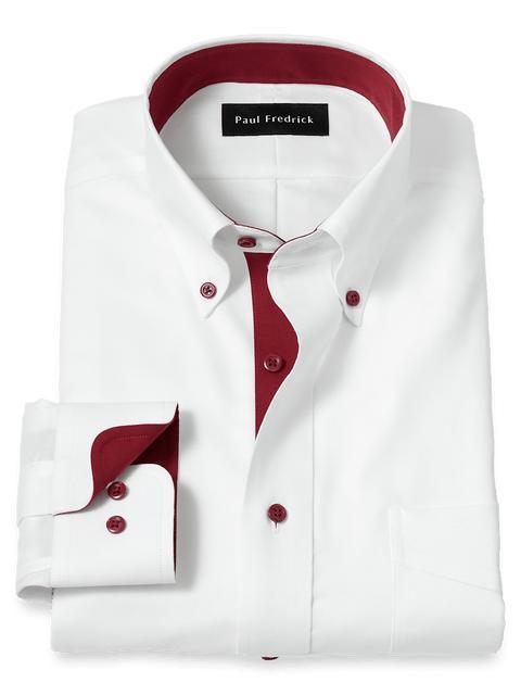 Comfort Stretch Non-Iron Solid Dress Shirt With Contrast Trim - White/burgundy Product Image
