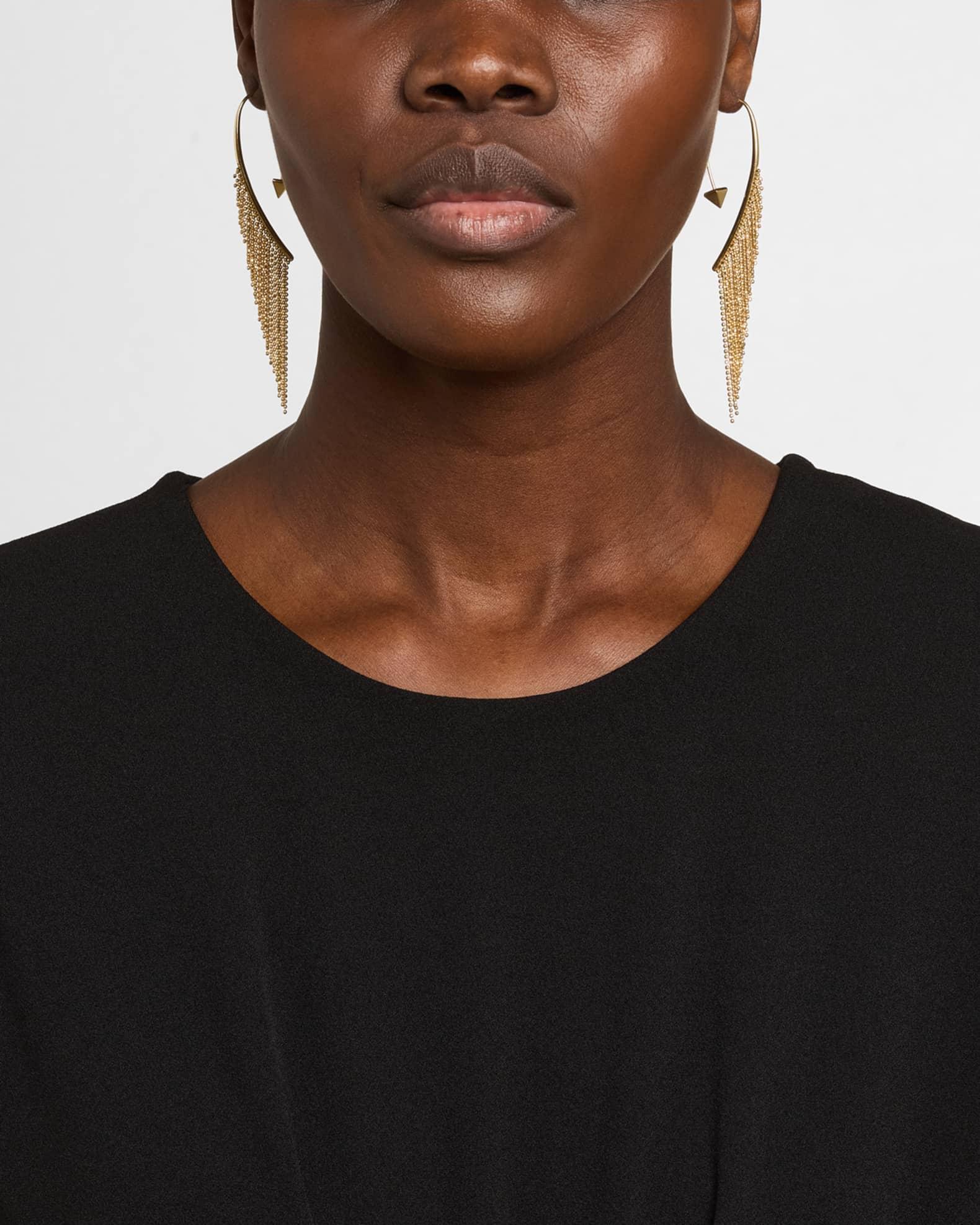 18K Yellow Gold Chains Short Fringe Curve Earrings Product Image