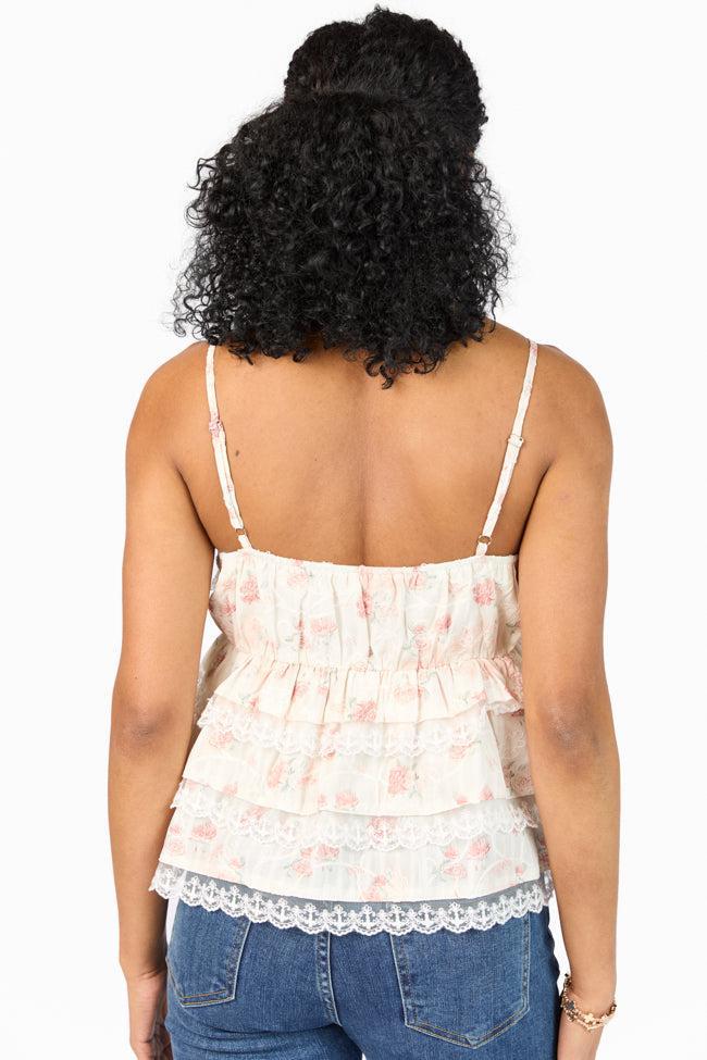 Come Out In The Wash Cream Multi Lace Tiered Floral Tank SALE Product Image