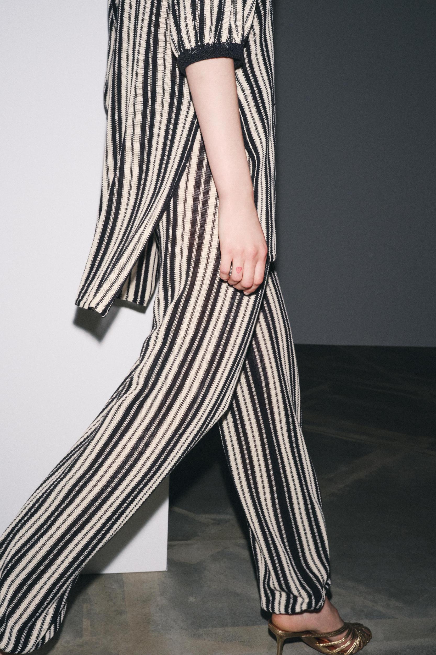 STRIPED LINEN CUFFED HEM PANTS Product Image