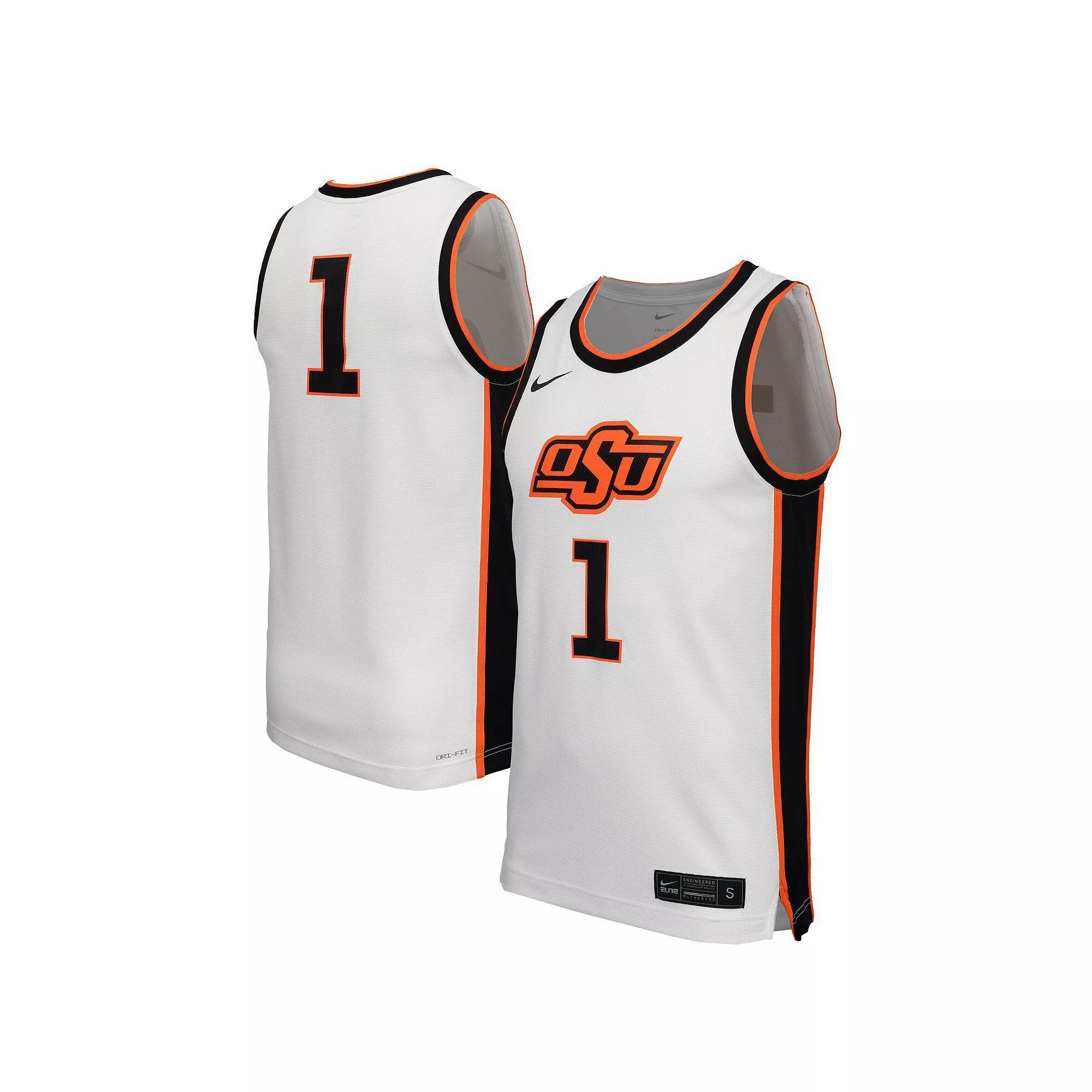 Men's Nike #1 White Oklahoma State Cowboys  Replica Basketball Jersey, Size: Medium Product Image