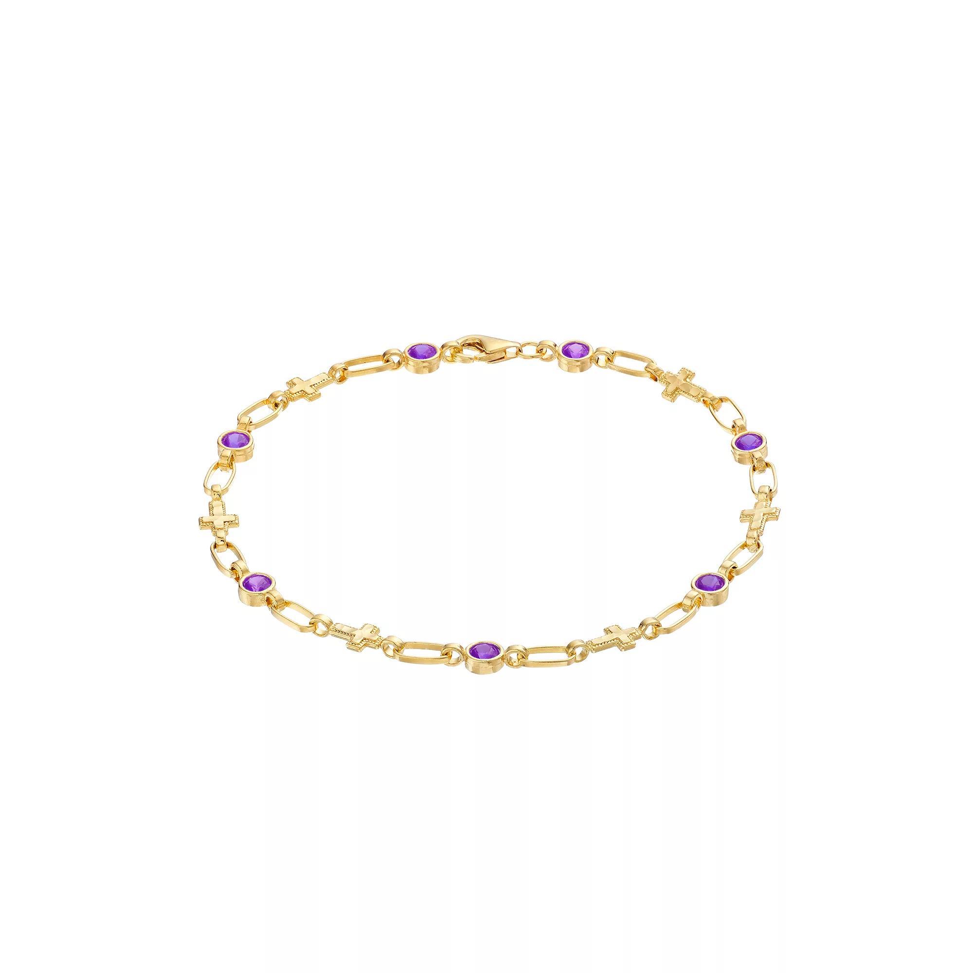 Kristen Kesho 18K Gold Plated Sterling Silver Lab-Created Blue Sapphire Cross Bracelet, Women's, Size: 7.5", Gold Tone Product Image