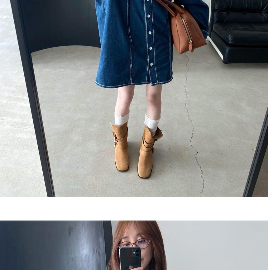 Long-Sleeve Denim Mini Shirt Dress Product Image