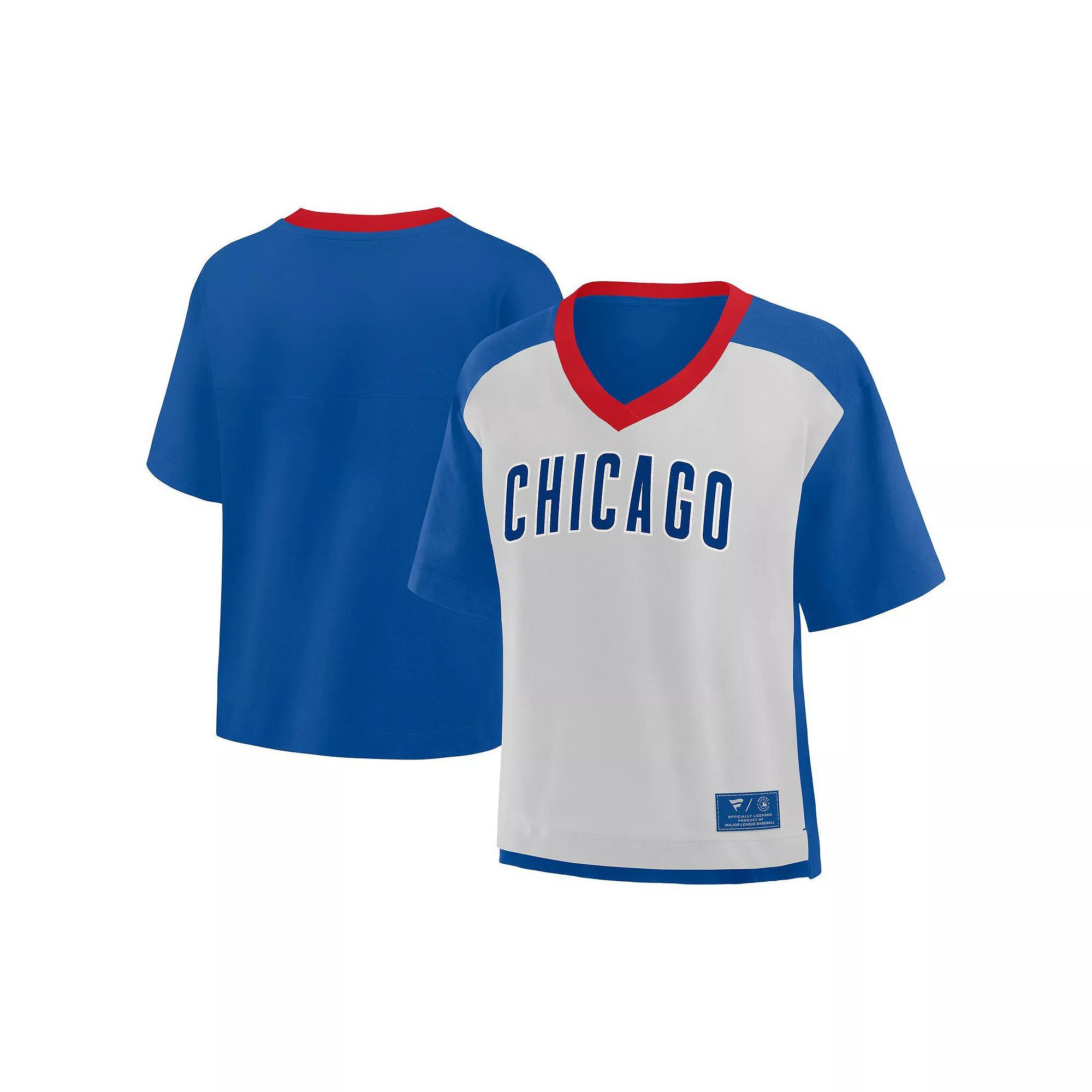 Womens Fanatics Royal/Graphite Chicago Cubs Oversized Race To Win V-Neck T-Shirt Product Image