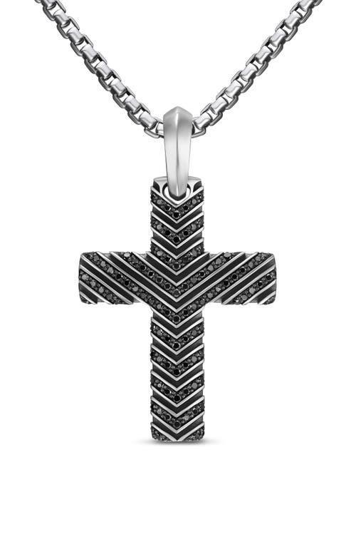 Mens Chevron Cross Pendant in Sterling Silver with Black Diamonds, 36mm Product Image