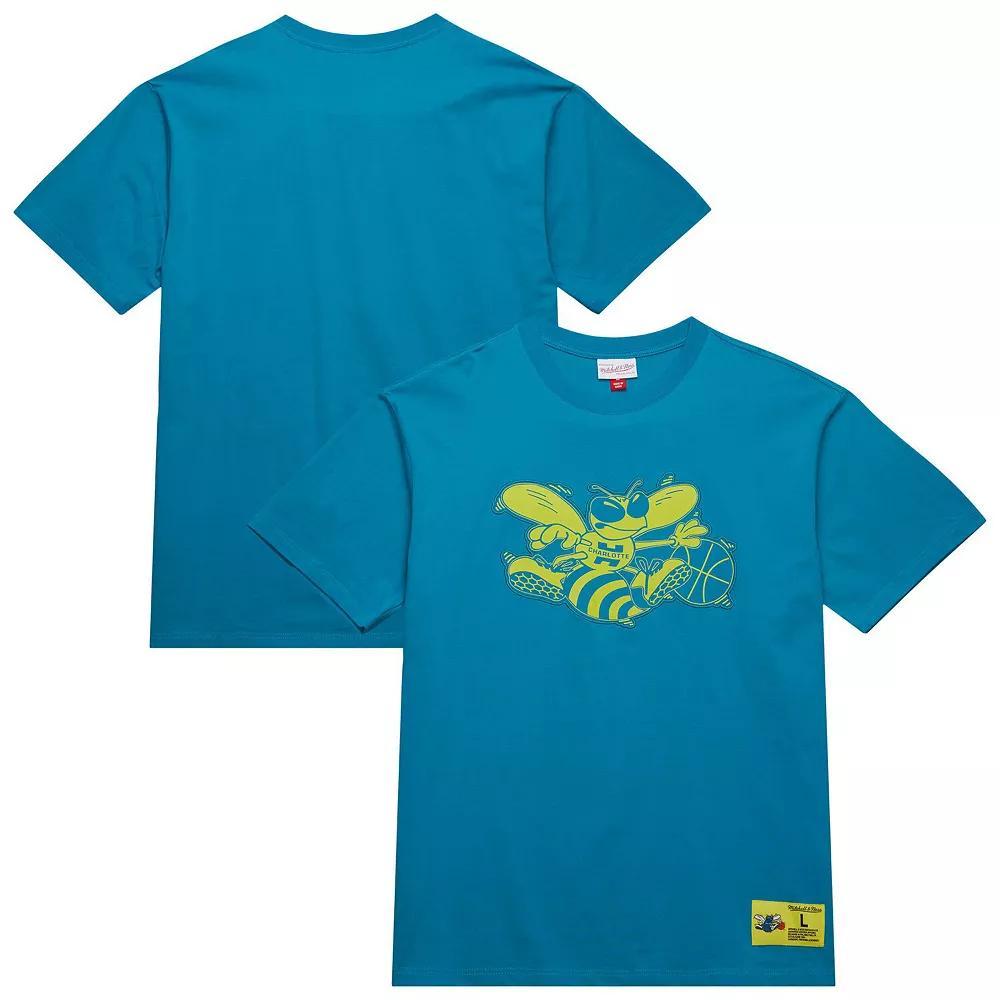 Men's Mitchell & Ness Teal Charlotte Hornets Hardwood Classics Neon Nights Premium T-Shirt, Size: 2XL, Chr Blue Product Image