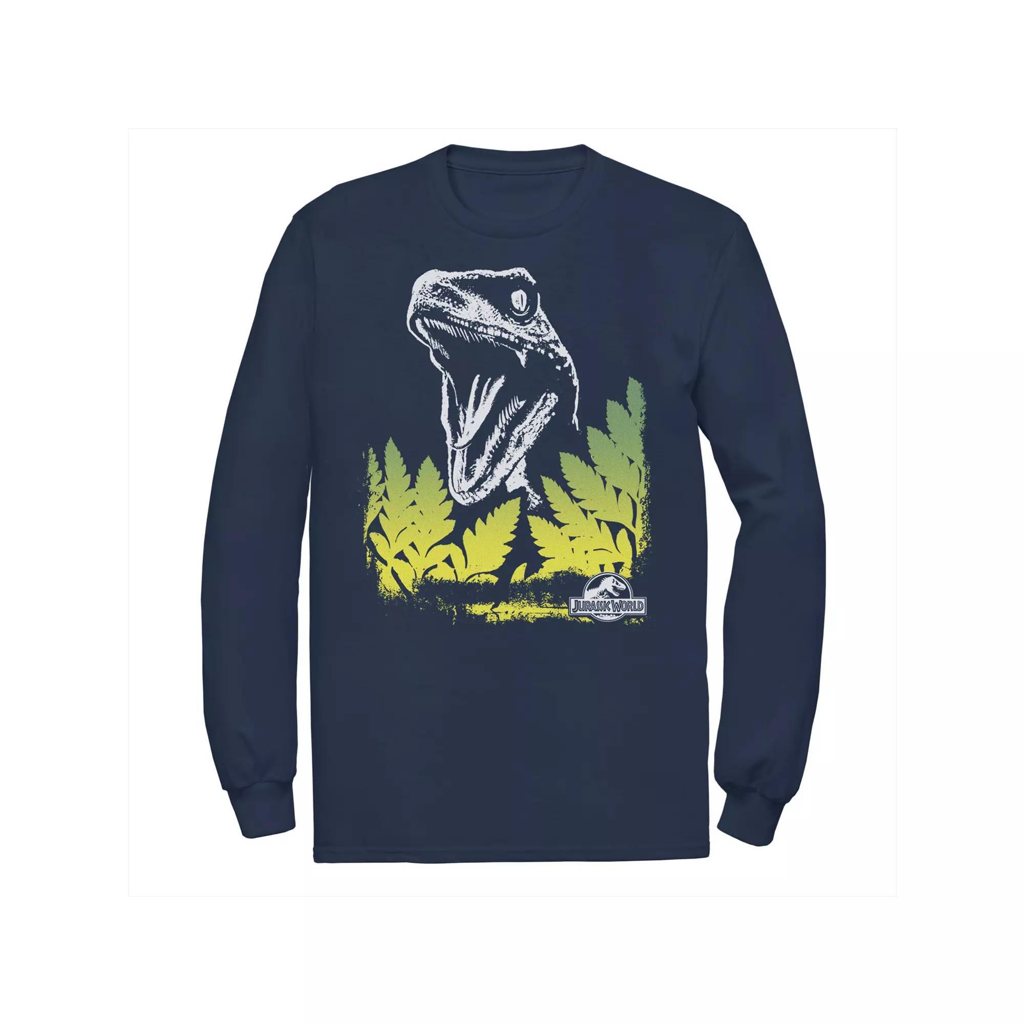 Men's Jurassic World Raptor Roaring Behind Bushes Long Sleeve Graphic Tee, Size: 3XL, Black Product Image