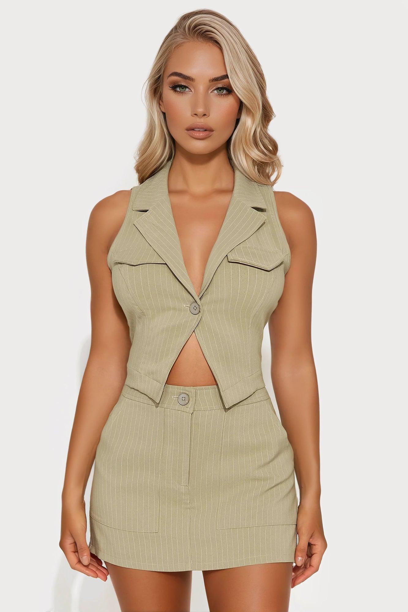 Hold My Hand Pinstripe Skort Set - Olive Product Image