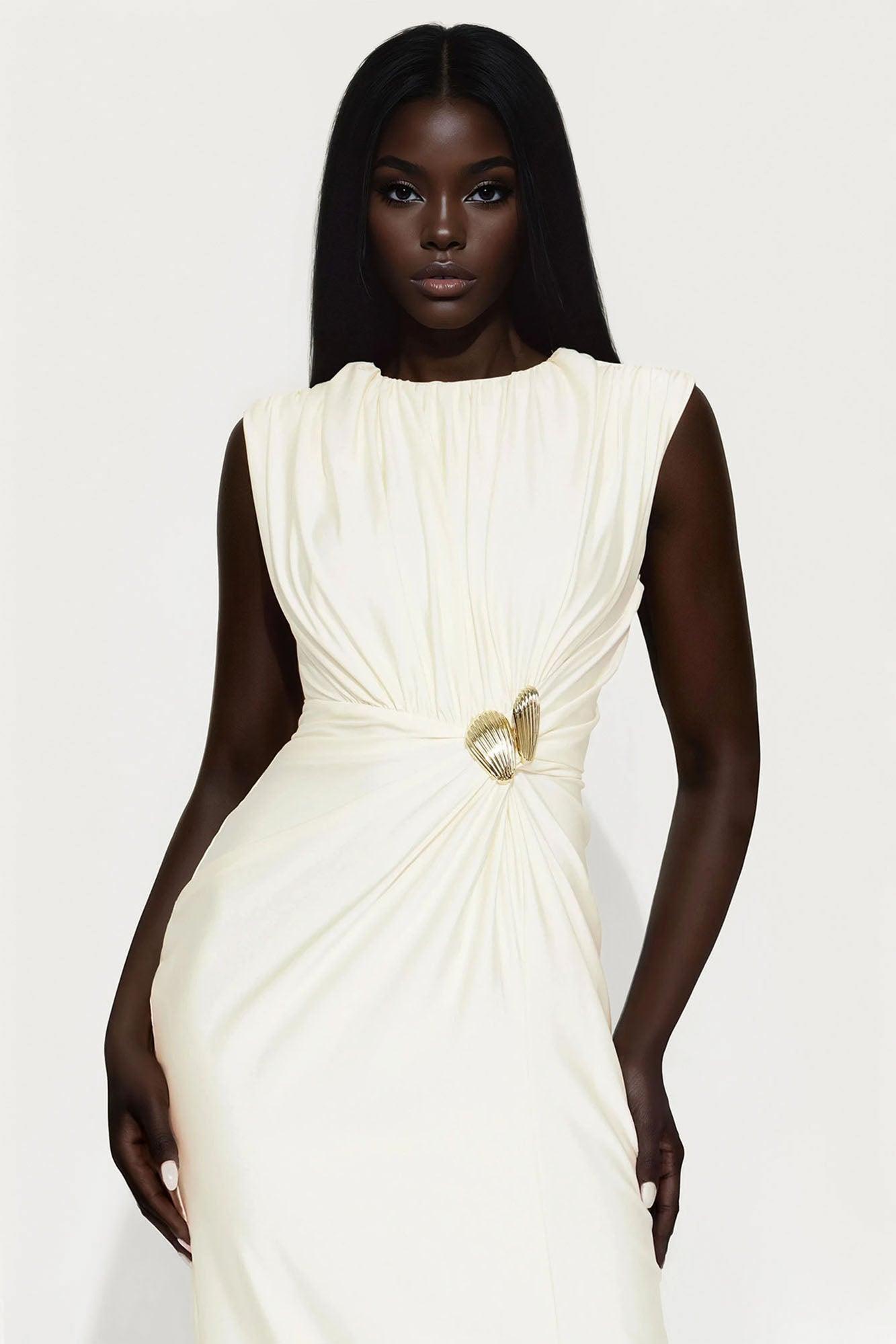 Danielle Draped Tricot Maxi Dress - Cream Product Image