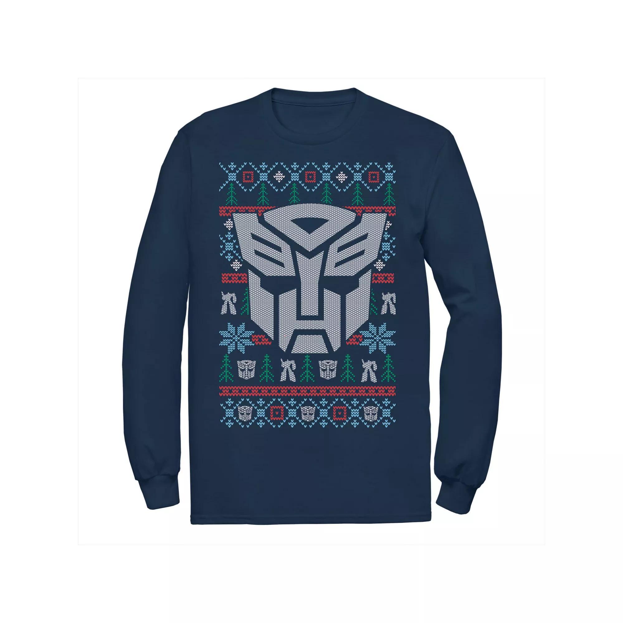 Men's Transformers Christmas Autobots Ugly Sweater Style Tee, Size: XXL, Blue Product Image