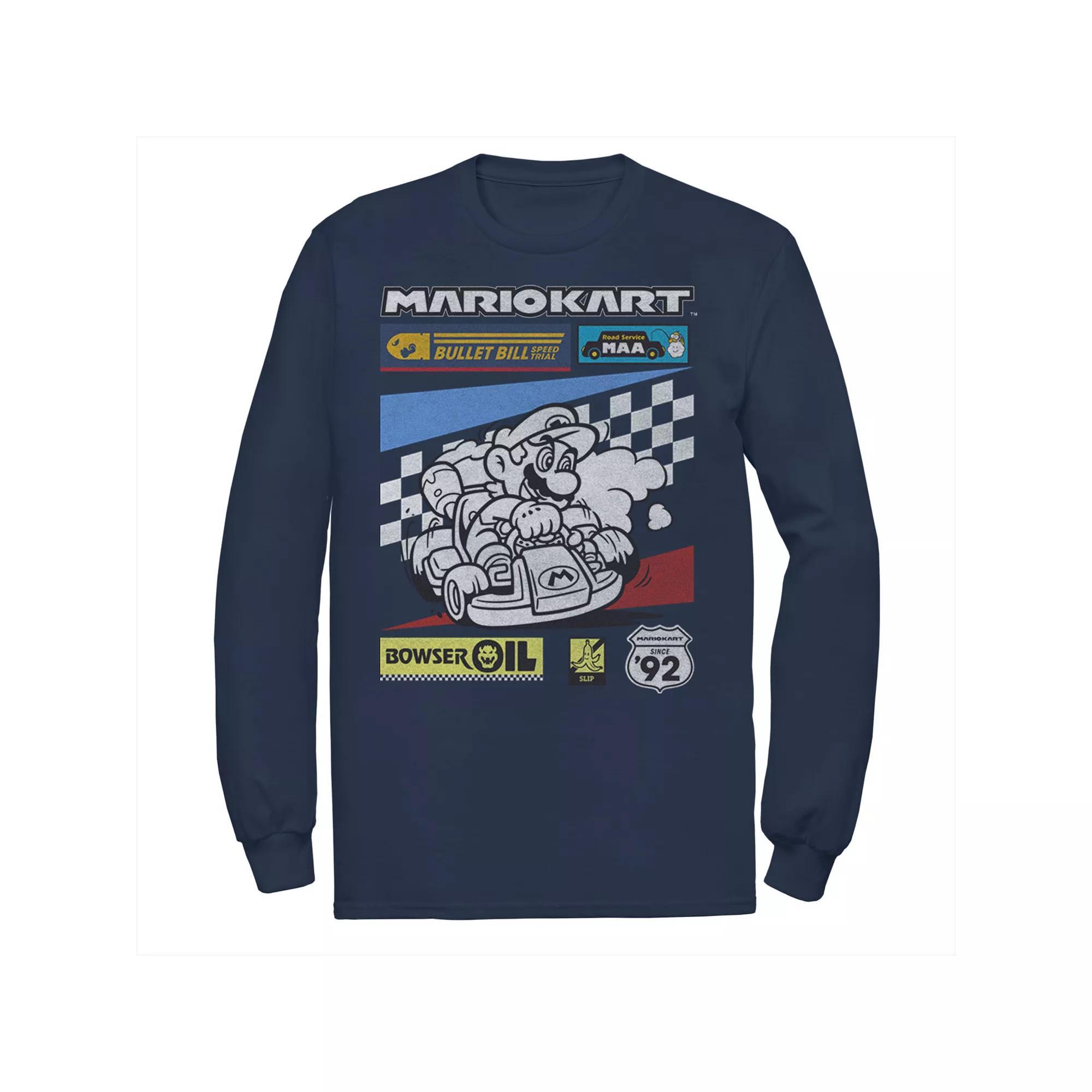 Big & Tall Mario Kart Mario Driving Poster Long Sleeve, Men's, Size: 3XL, Blue Product Image