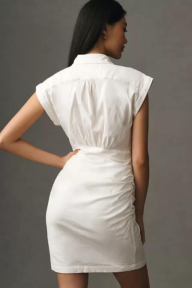 By Anthropologie Cap-Sleeve Collared Linen Ruched Mini Dress Product Image