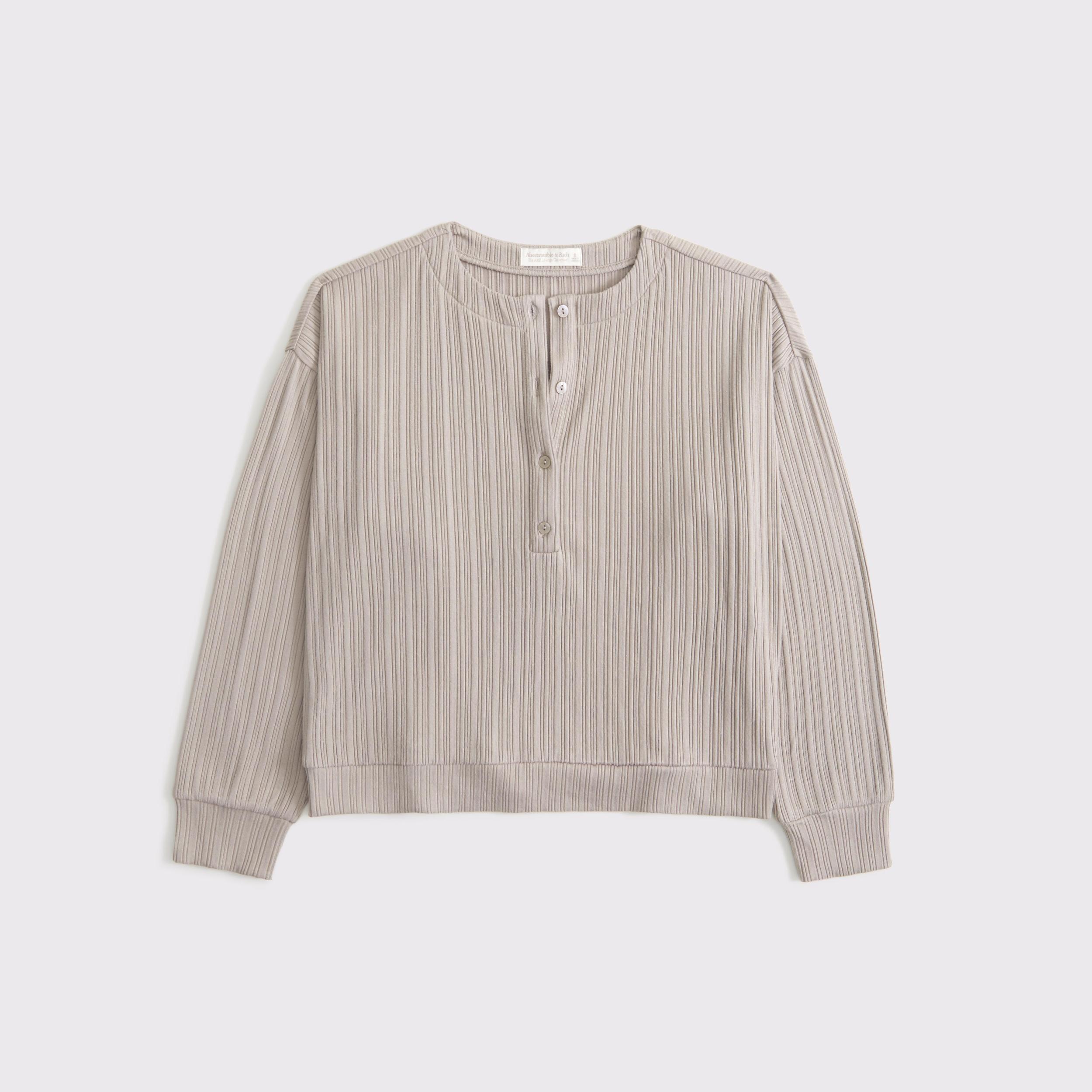 Lounge Wide Rib Henley Sweatshirt Product Image