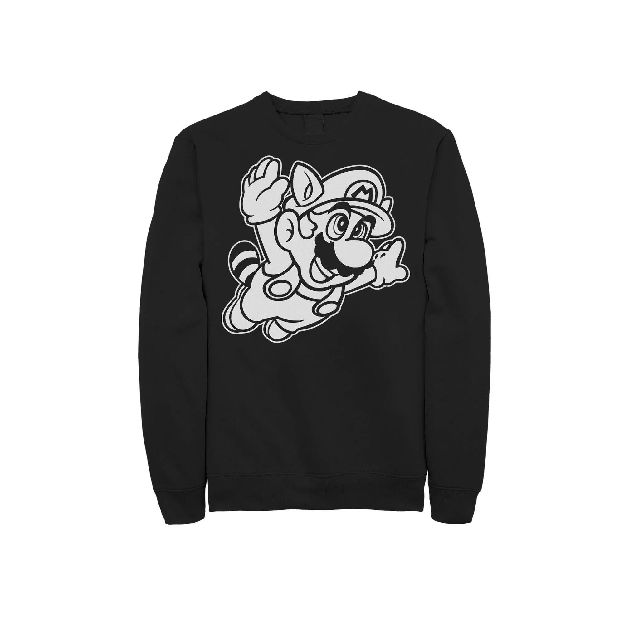 Men's Nintendo Super Mario 3 Raccoon Fly Line Art Sweatshirt, Size: Small, Black Product Image