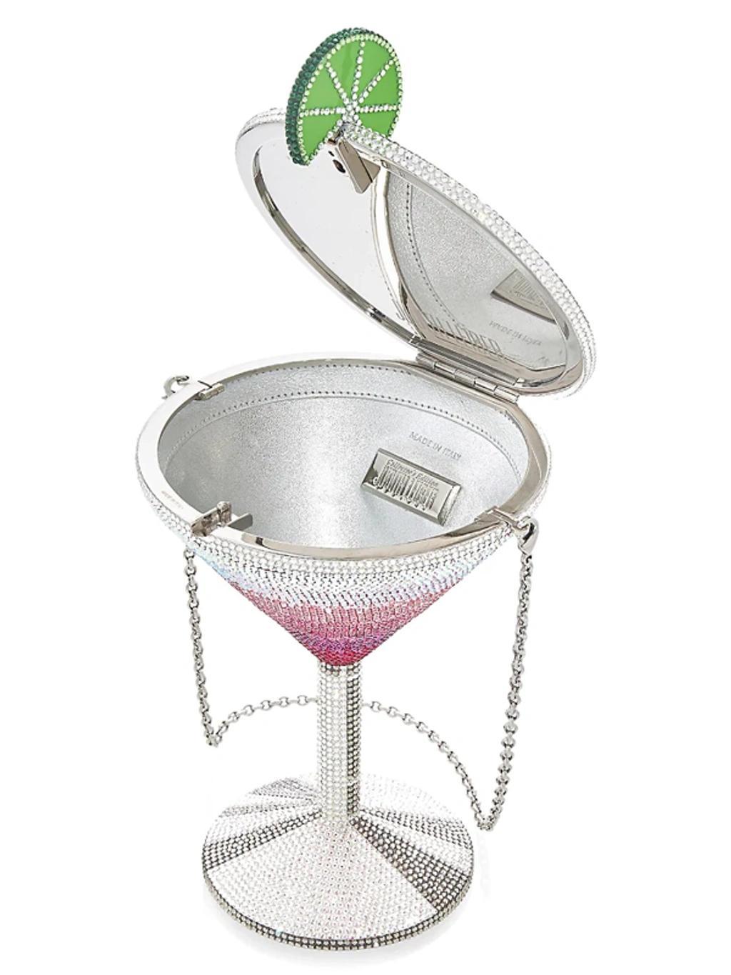 JUDITH LEIBER Martini Cosmopolitan Crystal Clutch Minaudiere In Silver Rose Multi Product Image