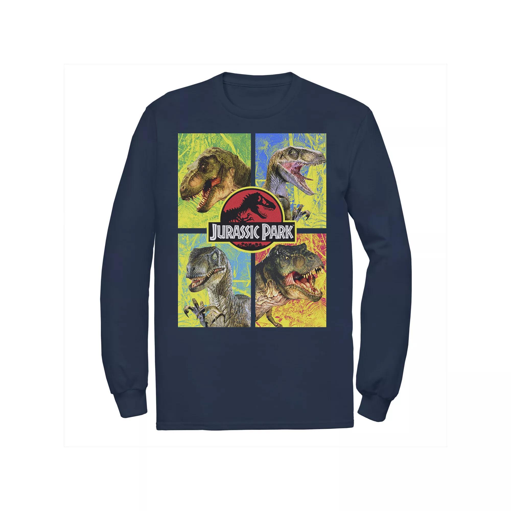 Men's Jurassic Park Four Different Dinosaur Faces Long Sleeve Tee, Size: Medium, Black Product Image