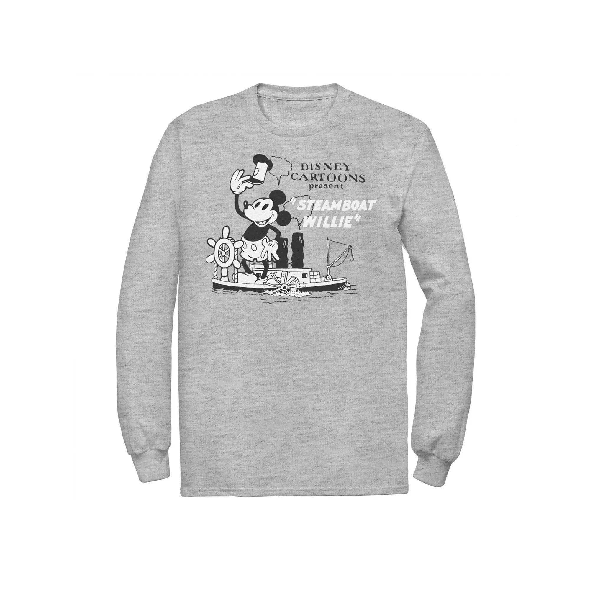 Disney's Mickey Mouse Big & Tall Present Steamboat Willie Long Sleeve Graphic Tee, Men's, Size: 4XL Tall, Athletic Grey Product Image