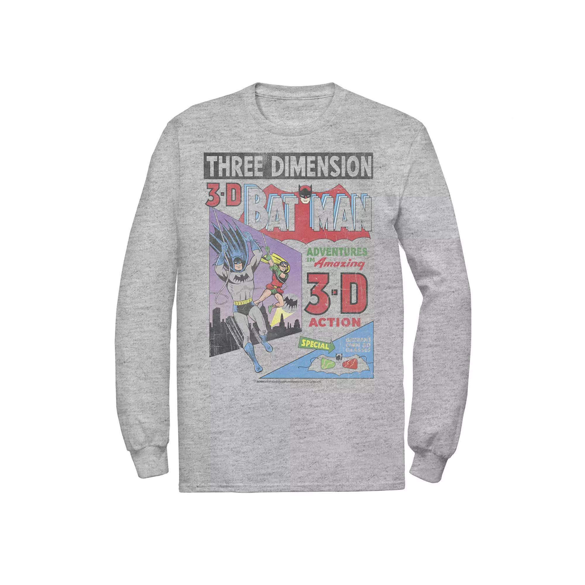 Mens DC Comics Batman Three DiMension Vintage Comic Cover Tee Athletic Grey Product Image
