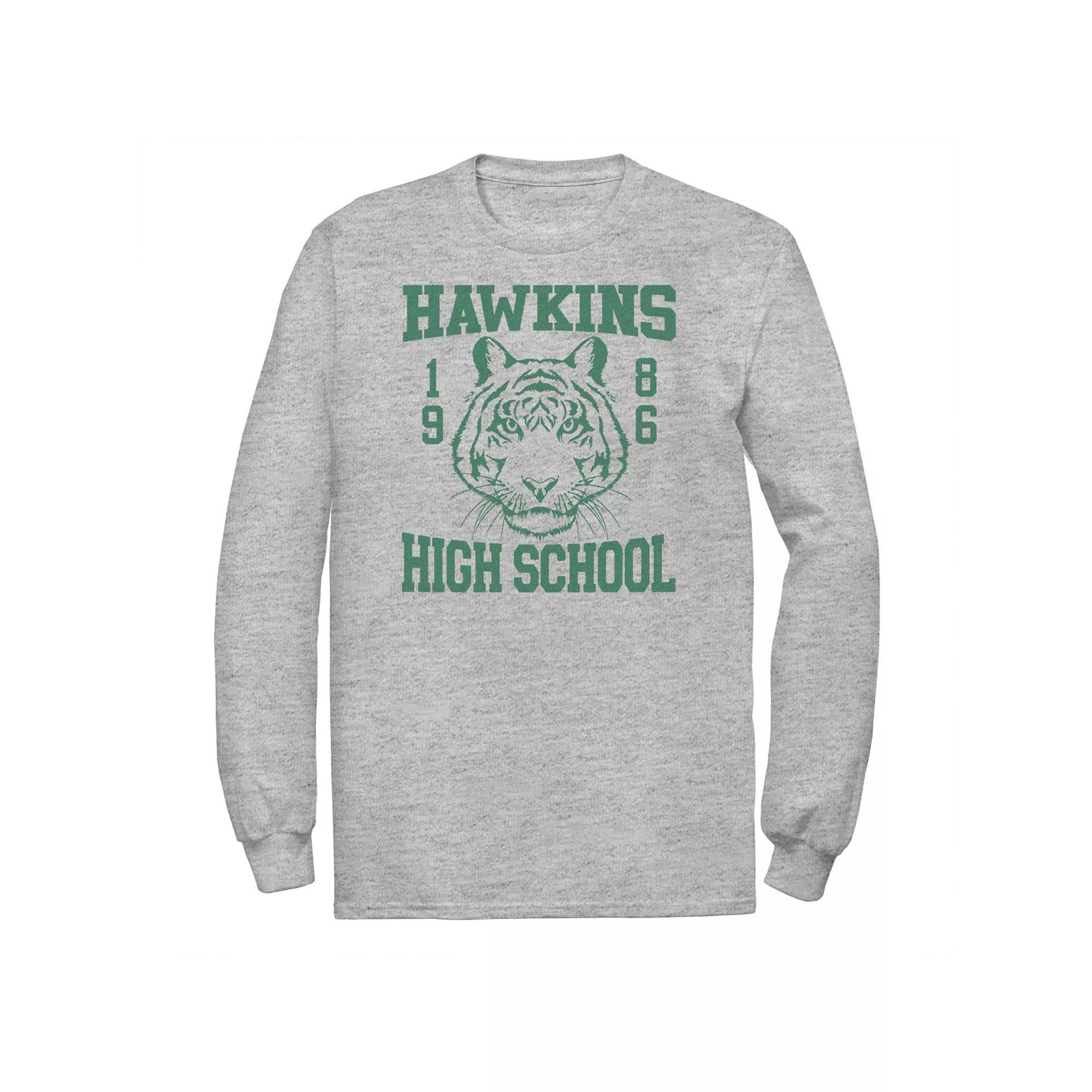 Big & Tall Stranger Things Hawkins 1986 High School Long Sleeve Tee, Men's, Size: XXL Tall, Athletic Grey Product Image