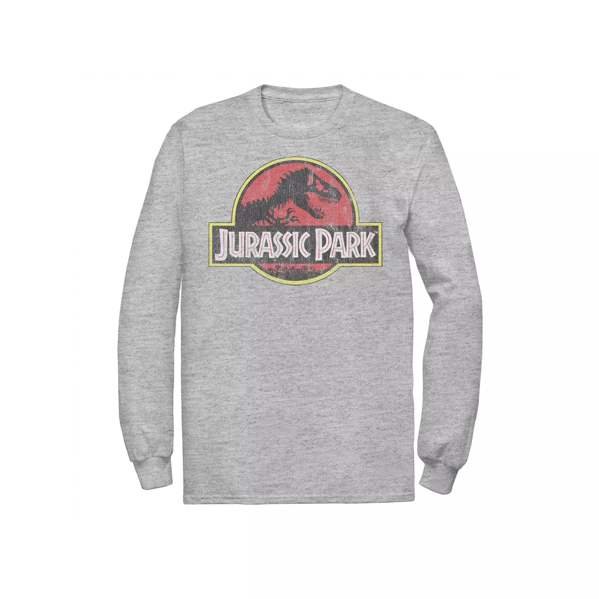 Men's Jurassic Park Distressed Original Park Logo Long Sleeve Graphic Tee, Size: XL, White Product Image