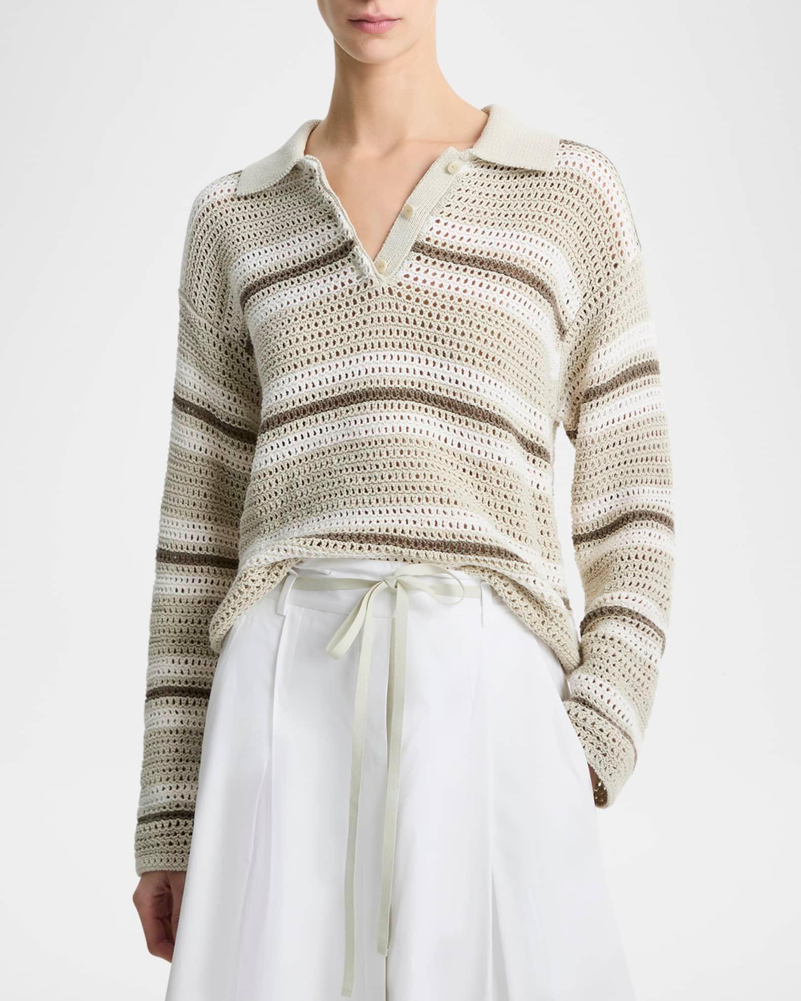 Mesh Stripe Button Polo Top  Product Image