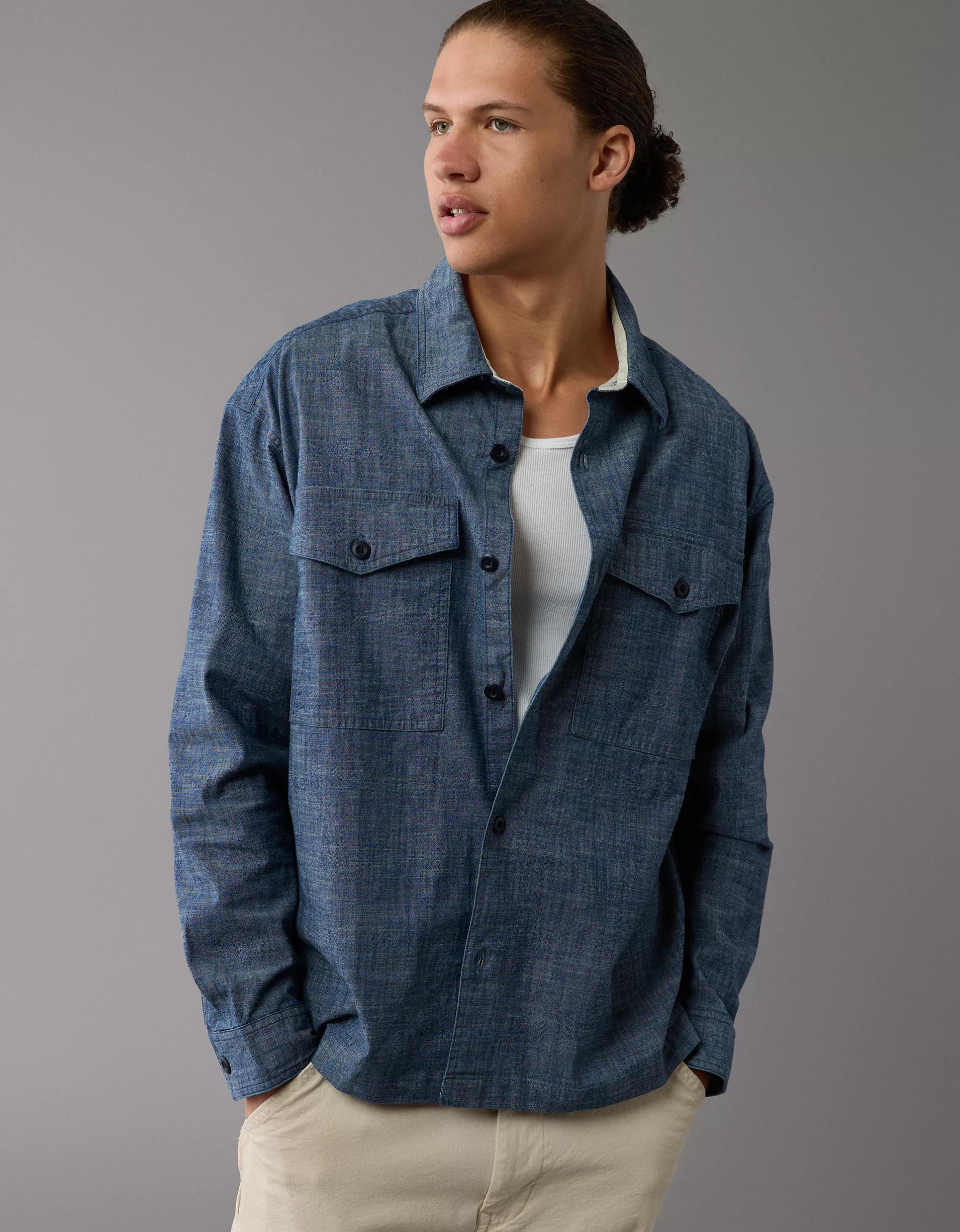 AE Stretch Chambray Long-Sleeve Button-Up Shirt Product Image